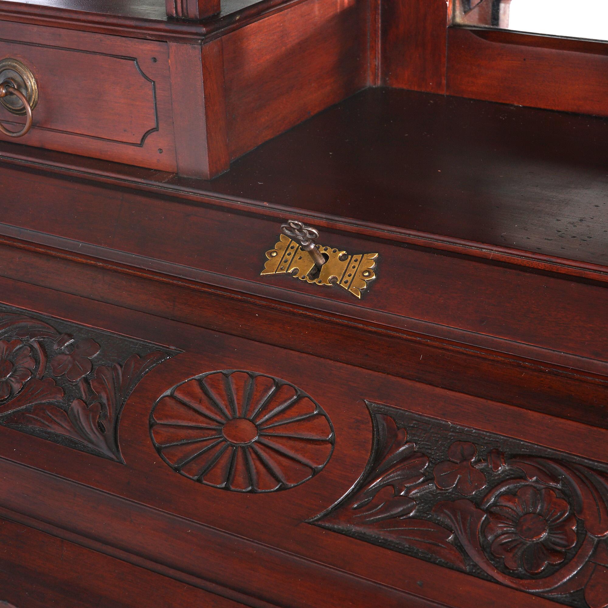 Aesthetic Movement Antique Aesthetic Mahogany Drop Front Lady’s Desk with Jeweled Stained Glass