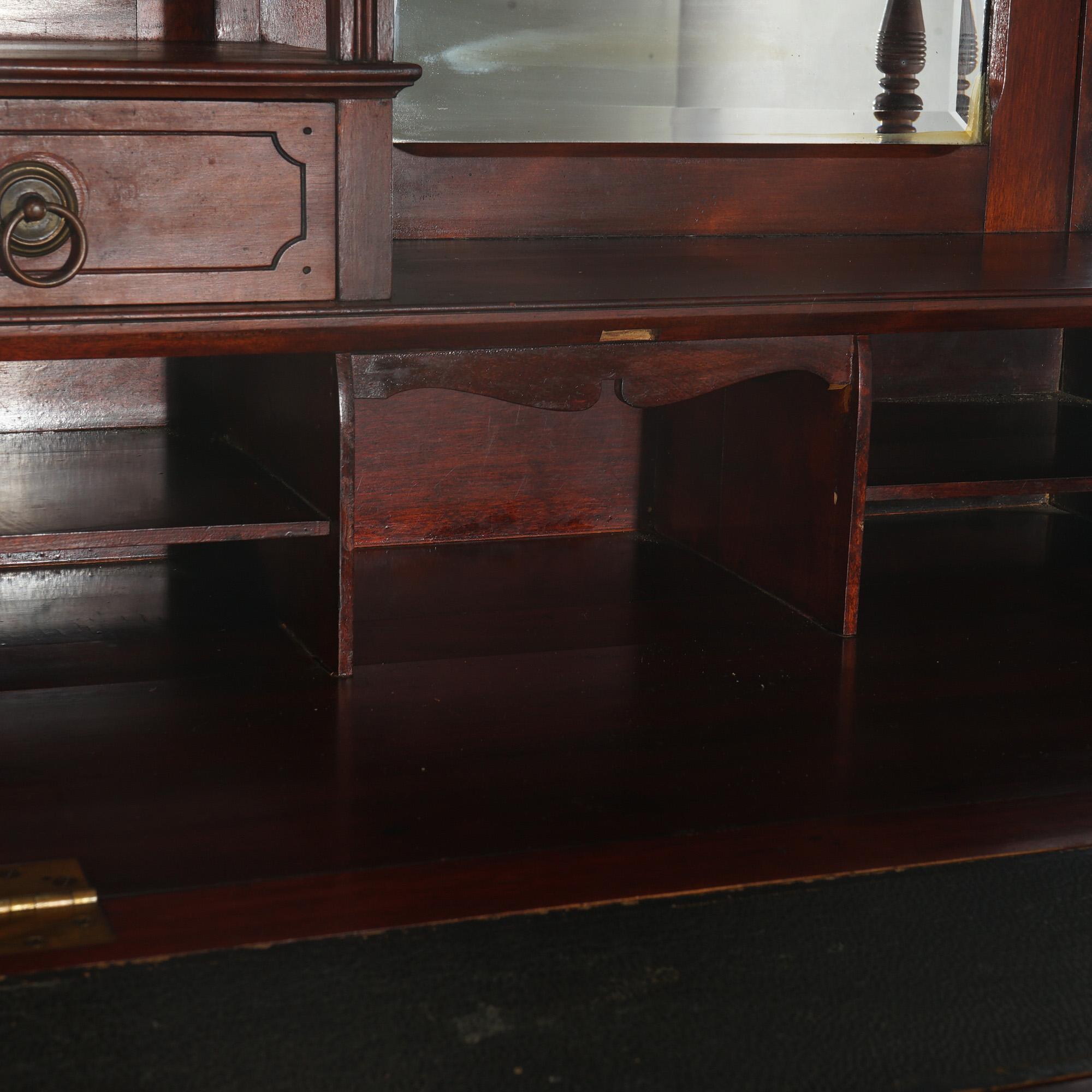 Antique Aesthetic Mahogany Drop Front Lady’s Desk with Jeweled Stained Glass 4