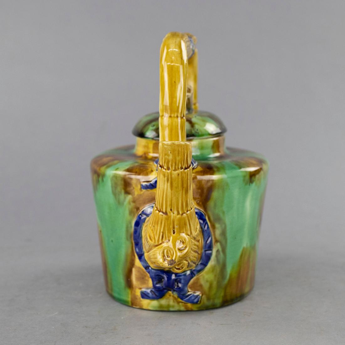 Aesthetic Movement Antique Aesthetic Majolica Pottery Bamboo Tea Pot, Circa 1910