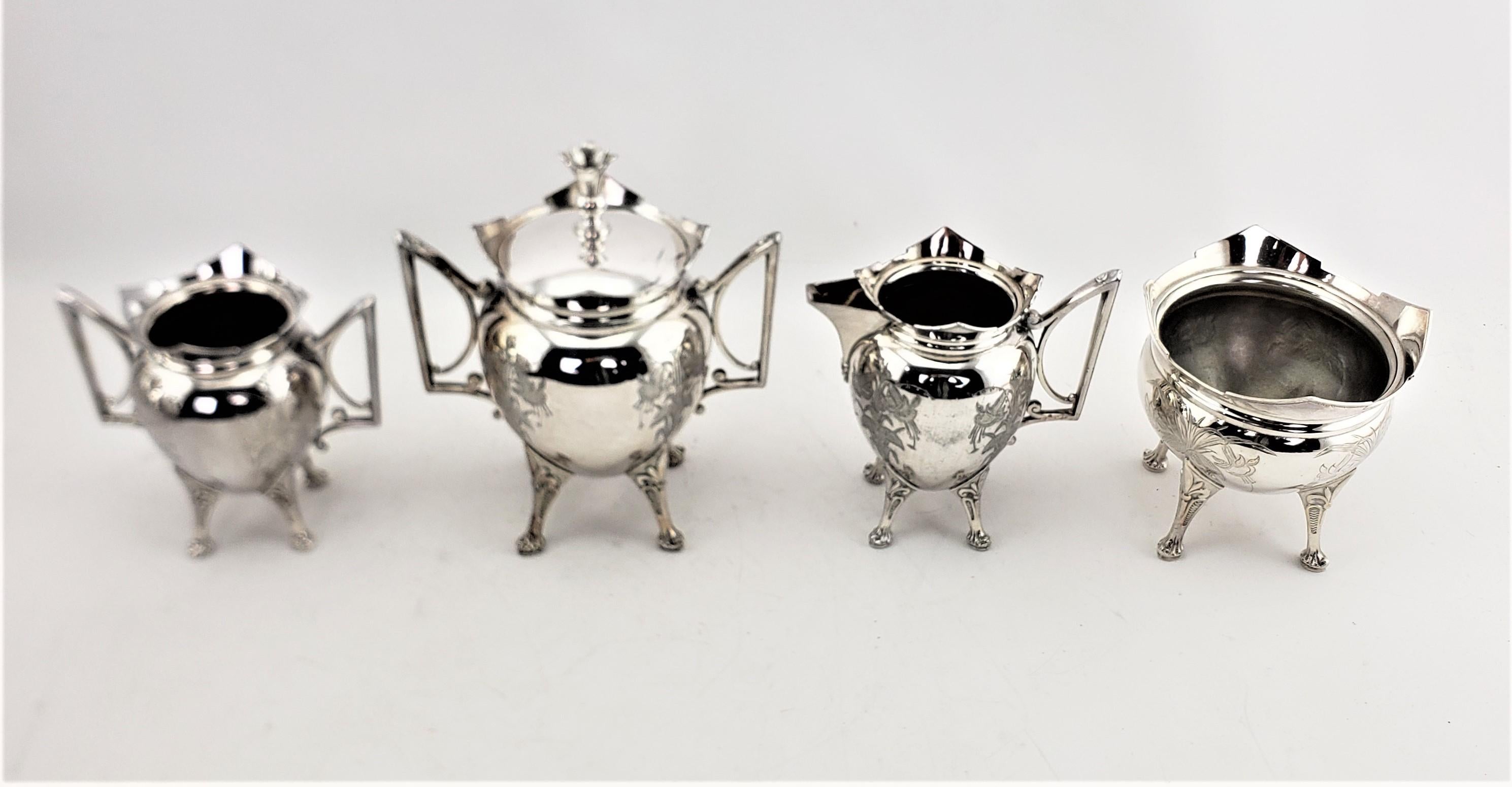 Antique Aesthetic Movement 7 Piece Silver Plated Tea Set with Floral Decoration For Sale 5