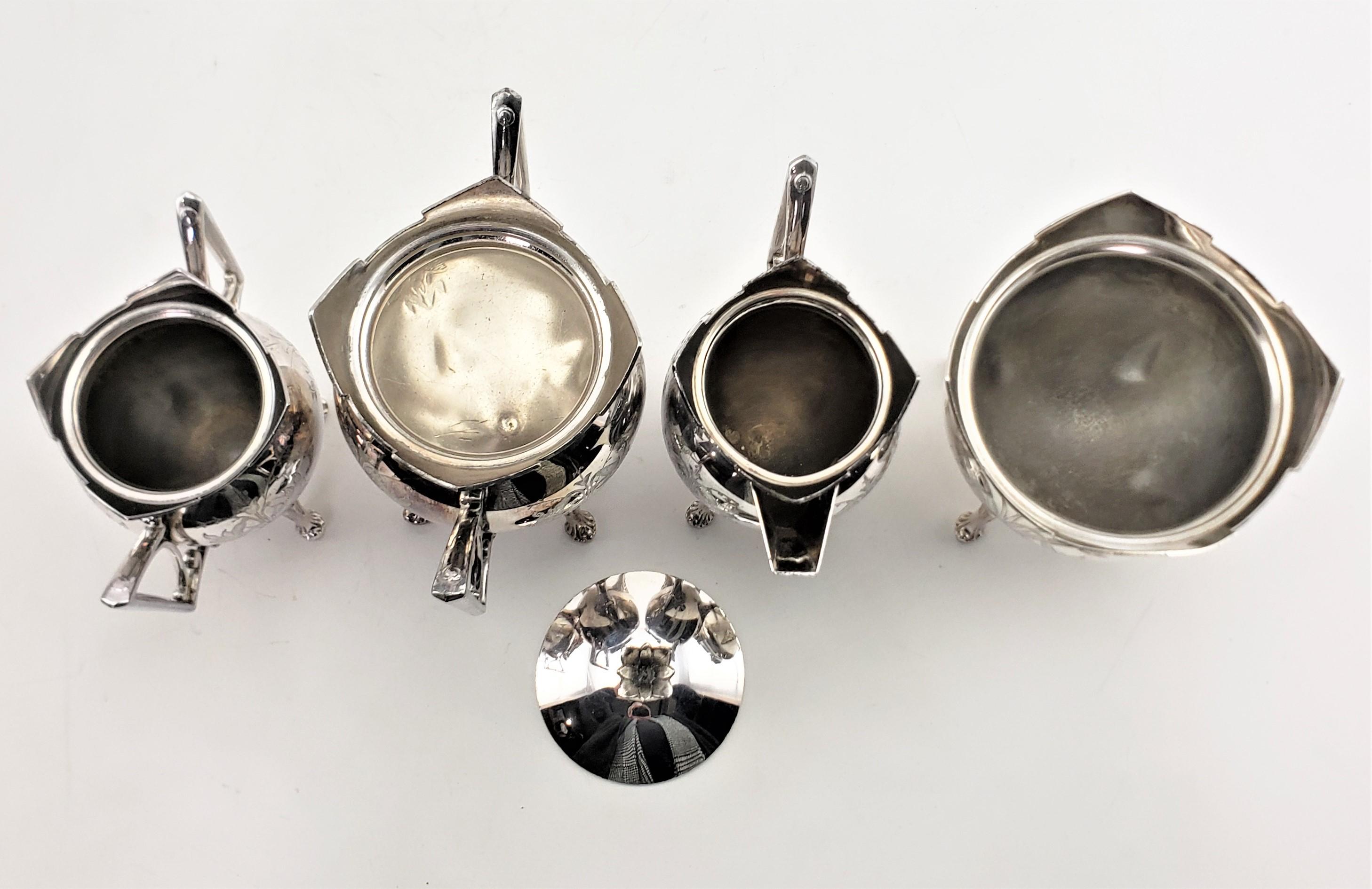 Antique Aesthetic Movement 7 Piece Silver Plated Tea Set with Floral Decoration For Sale 9