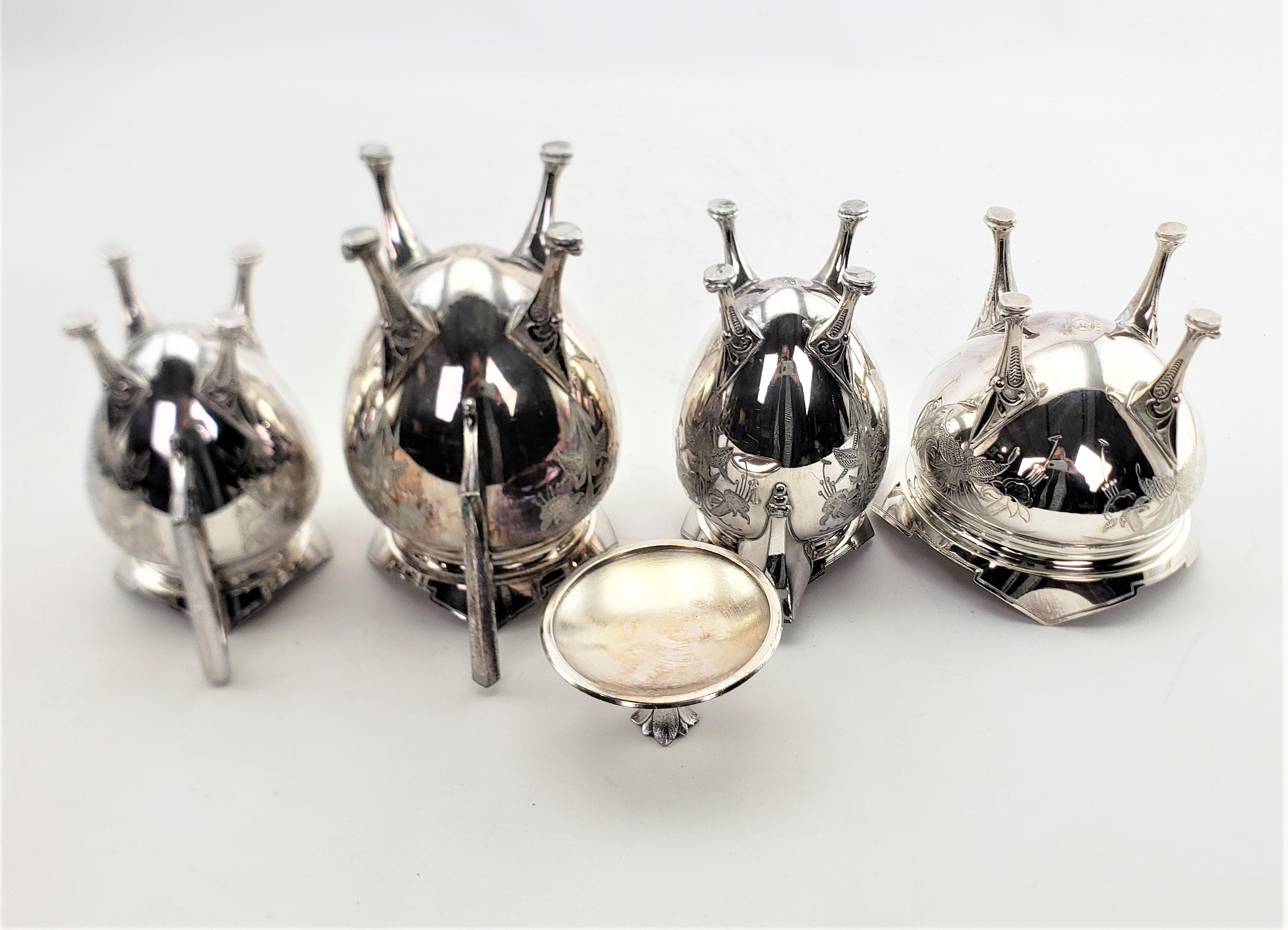 Antique Aesthetic Movement 7 Piece Silver Plated Tea Set with Floral Decoration For Sale 10