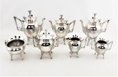 Antique Aesthetic Movement 7 Piece Silver Plated Tea Set with Floral Decoration