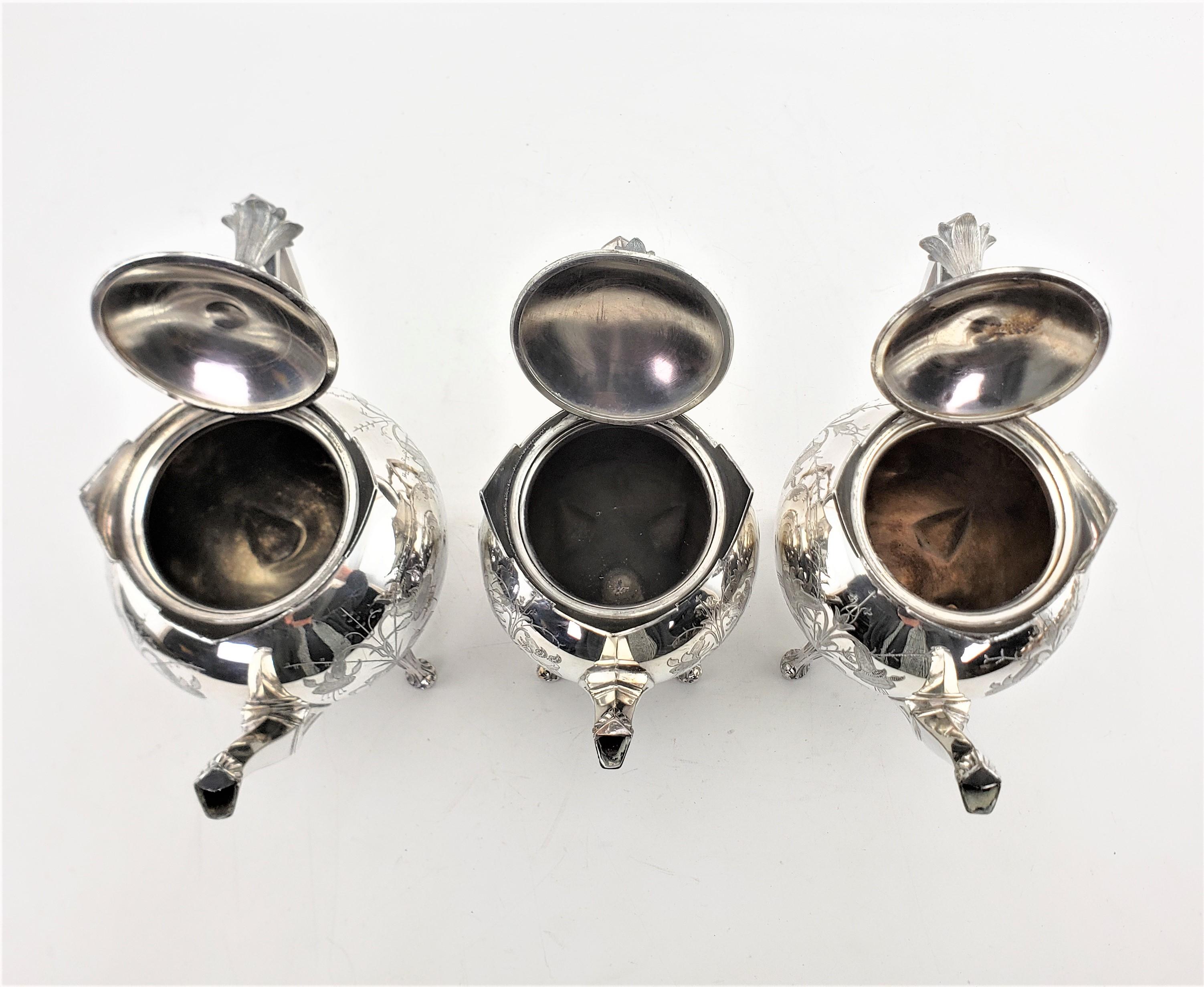 Antique Aesthetic Movement 7 Piece Silver Plated Tea Set with Floral Decoration For Sale 3