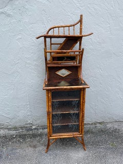 Antique Aesthetic Movement Bamboo Cabinet with Etched Glass Door