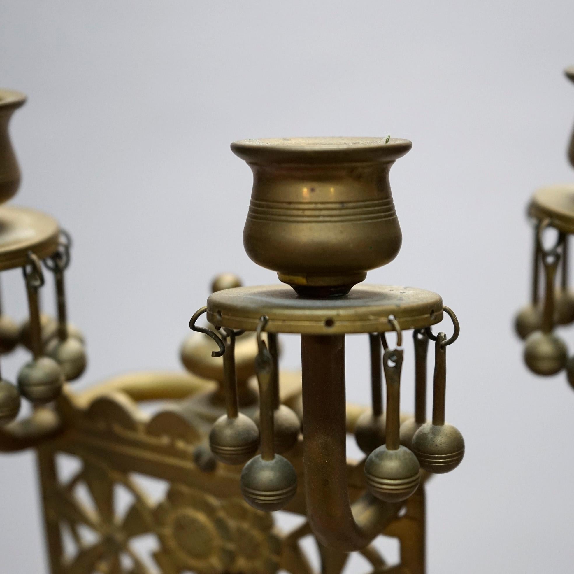 Antique Aesthetic Movement Brass Candelabra with Stylized Flowers Circa 1880 In Good Condition In Big Flats, NY