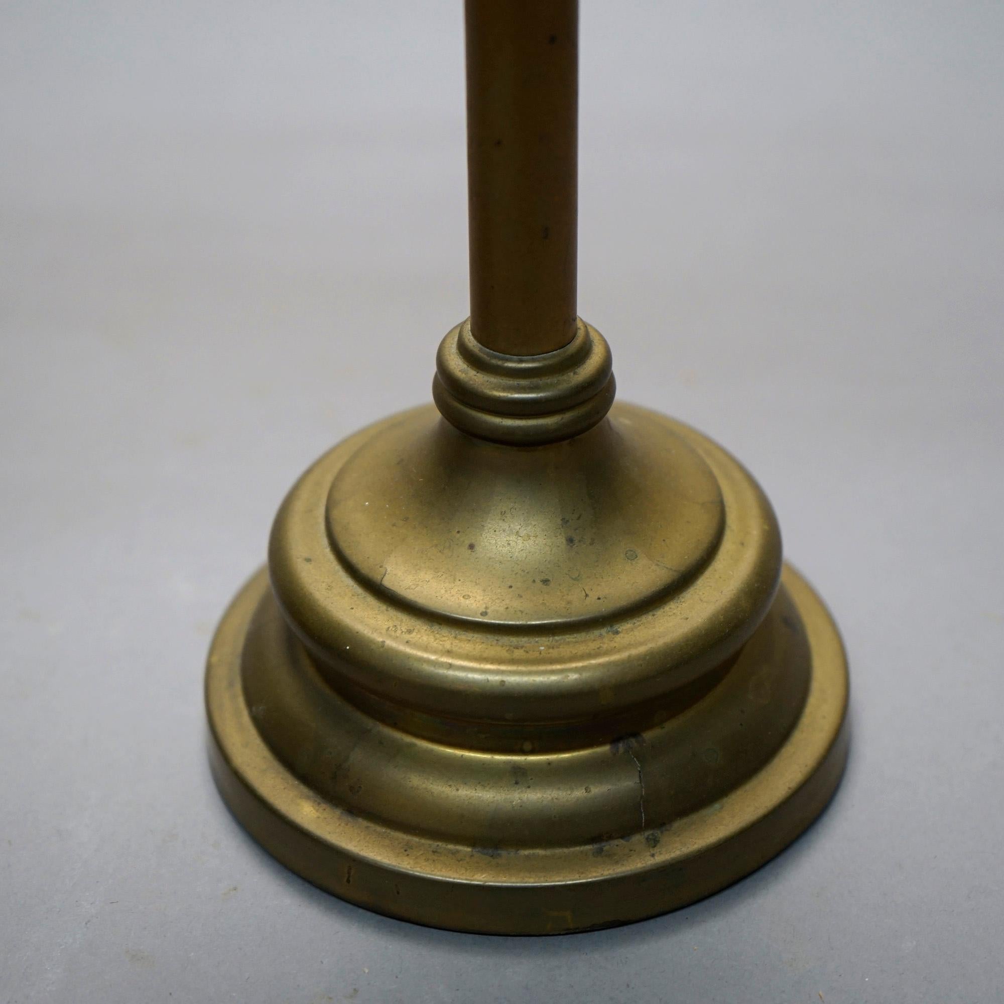 19th Century Antique Aesthetic Movement Brass Candelabra with Stylized Flowers Circa 1880