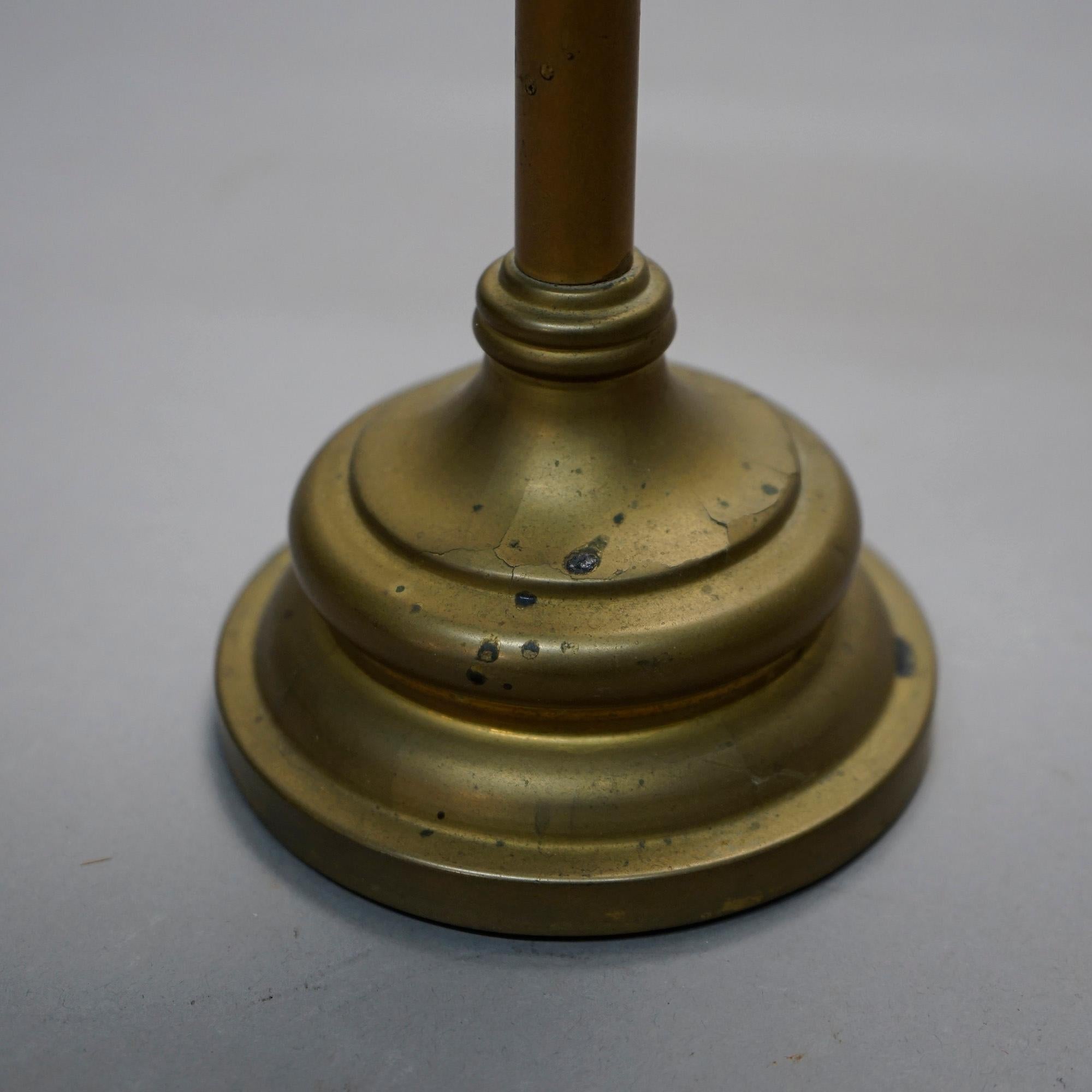 Antique Aesthetic Movement Brass Candelabra with Stylized Flowers Circa 1880 1