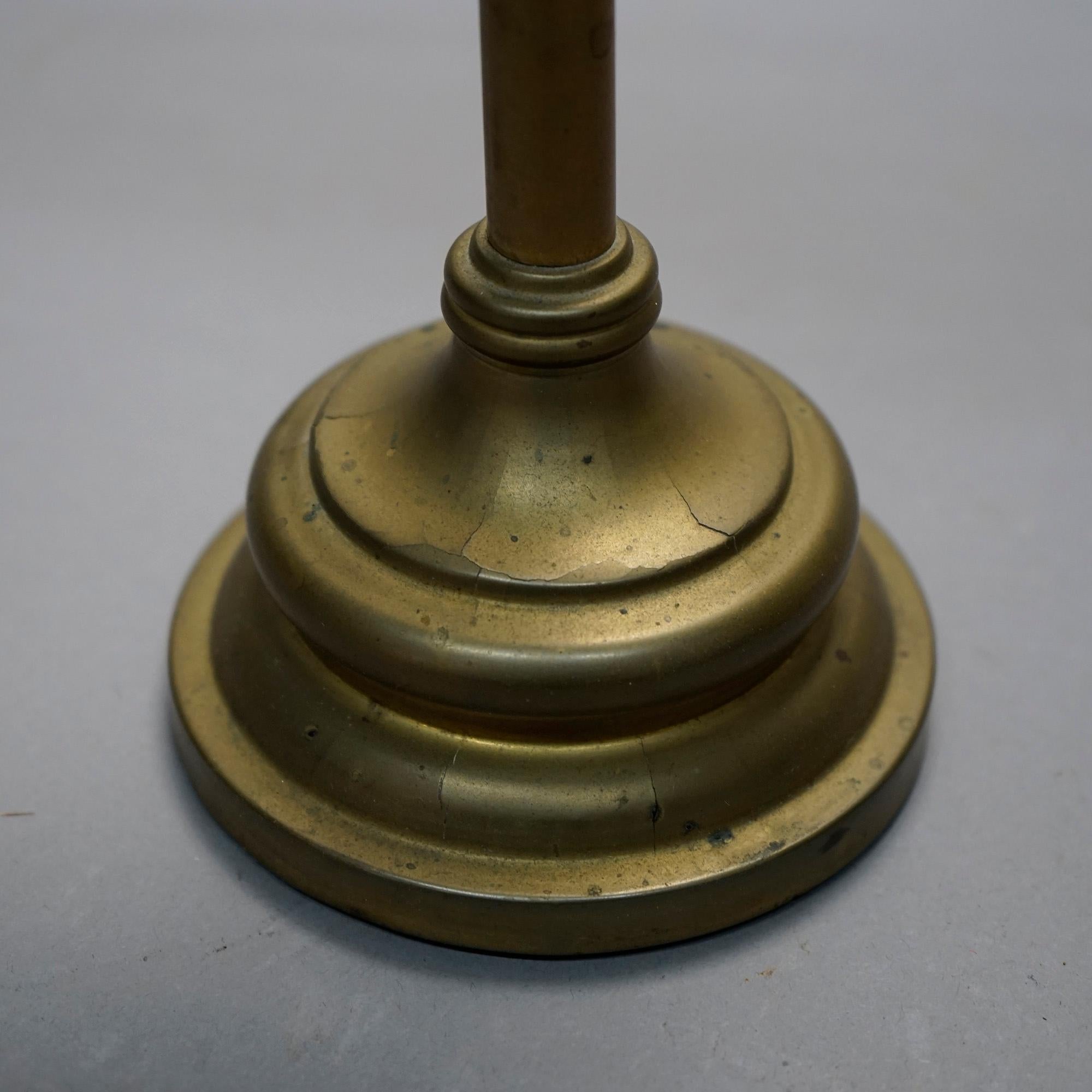 Antique Aesthetic Movement Brass Candelabra with Stylized Flowers Circa 1880 2
