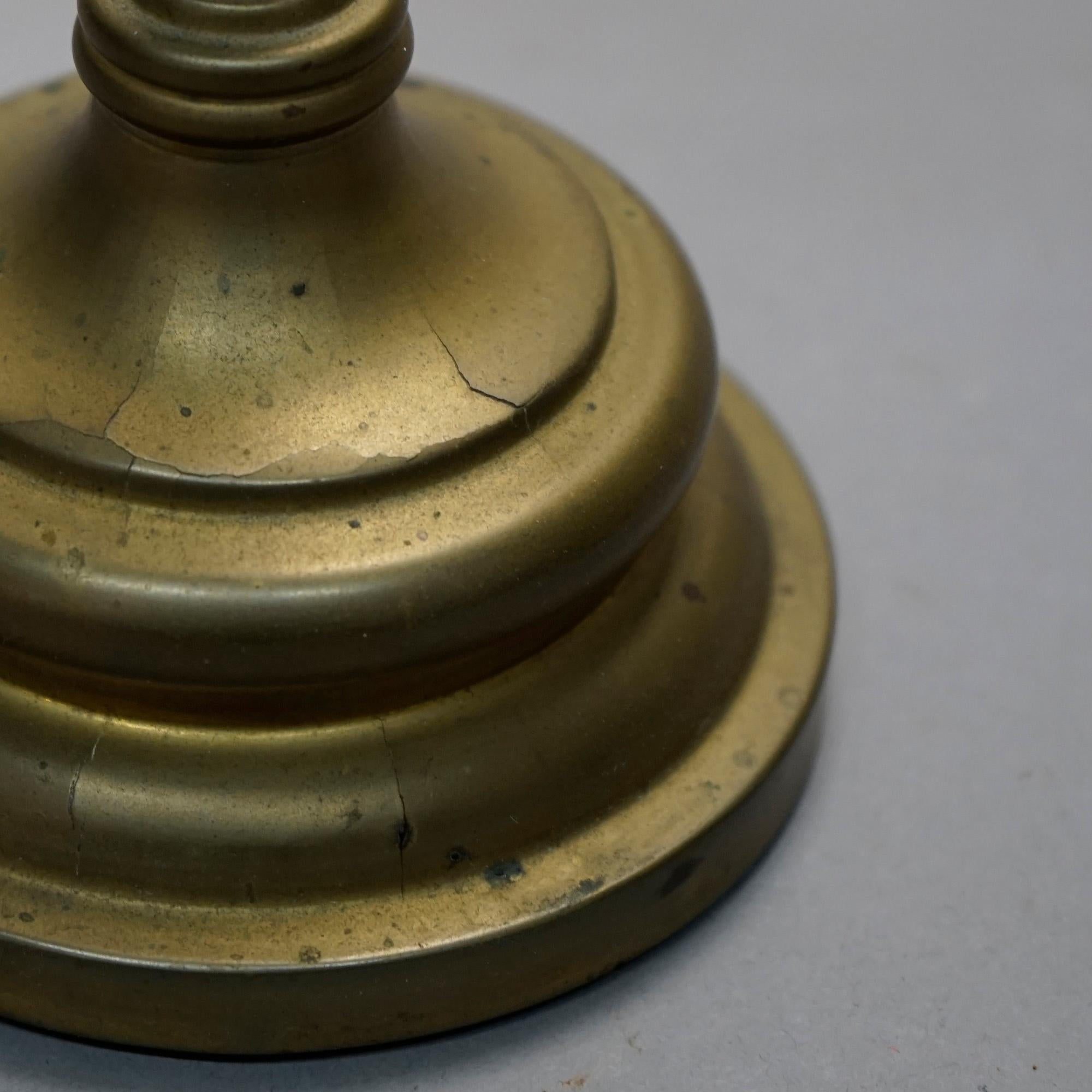 Antique Aesthetic Movement Brass Candelabra with Stylized Flowers Circa 1880 3
