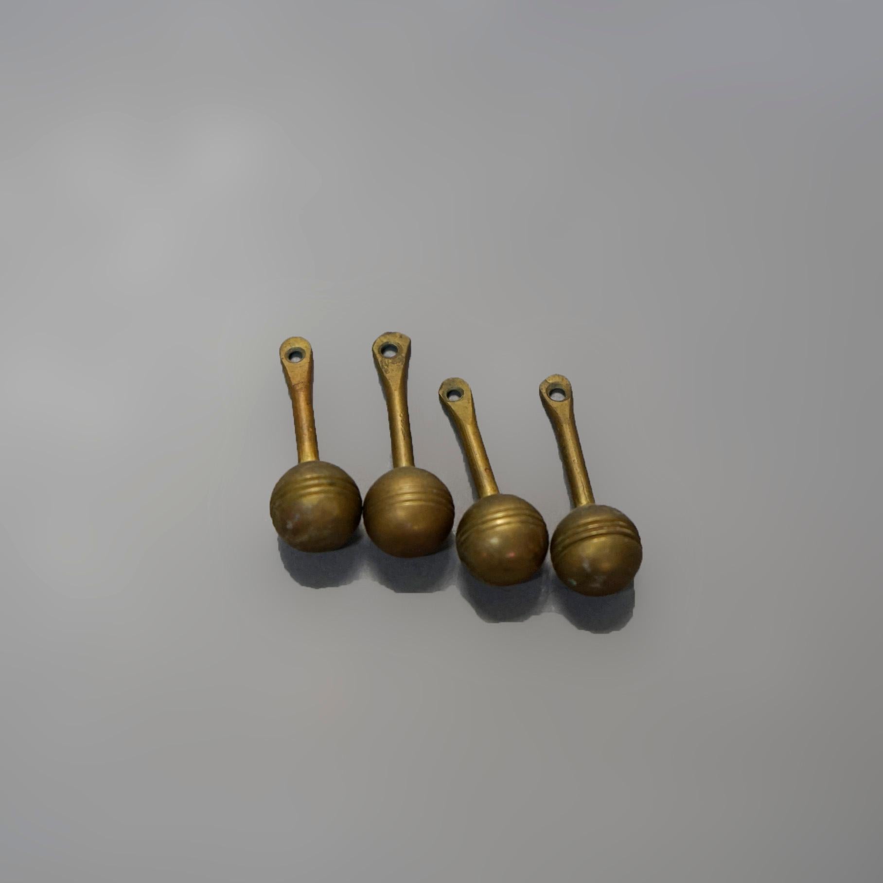 Antique Aesthetic Movement Brass Candelabra with Stylized Flowers Circa 1880 4