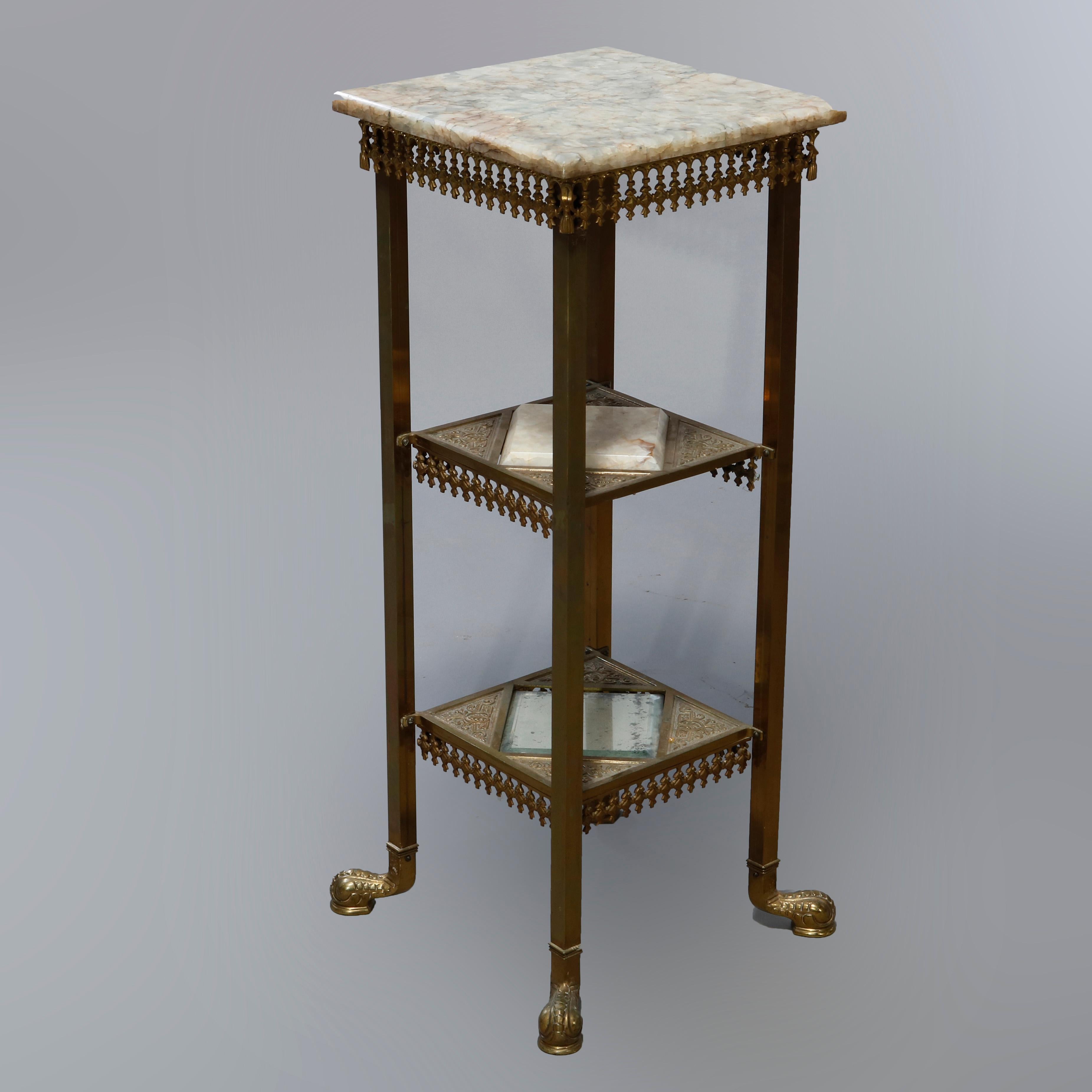 Antique Aesthetic Movement Brass & Onyx Three Tiered Plant Stand, Circa 1870 3