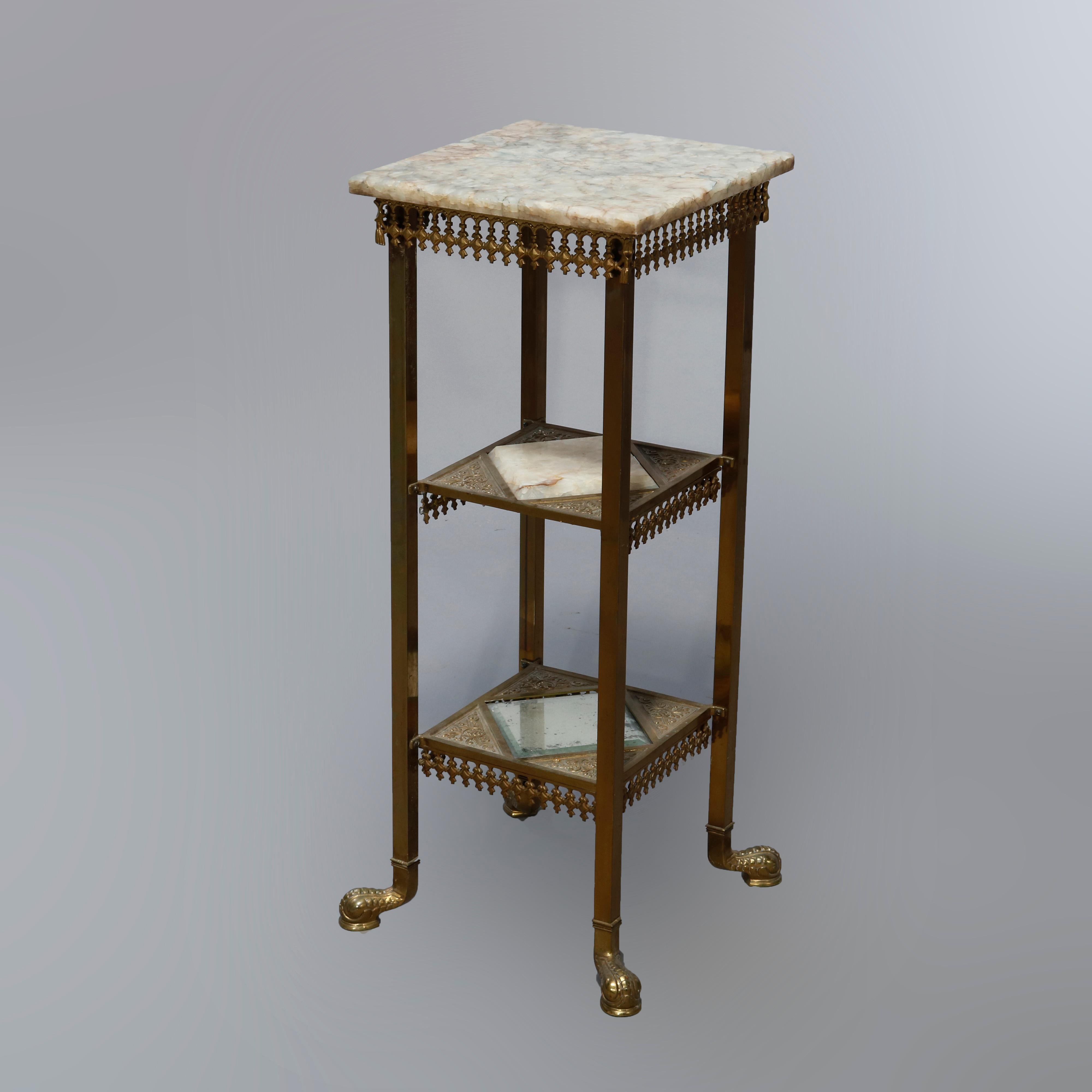 Antique Aesthetic Movement Brass & Onyx Three Tiered Plant Stand, Circa 1870 4
