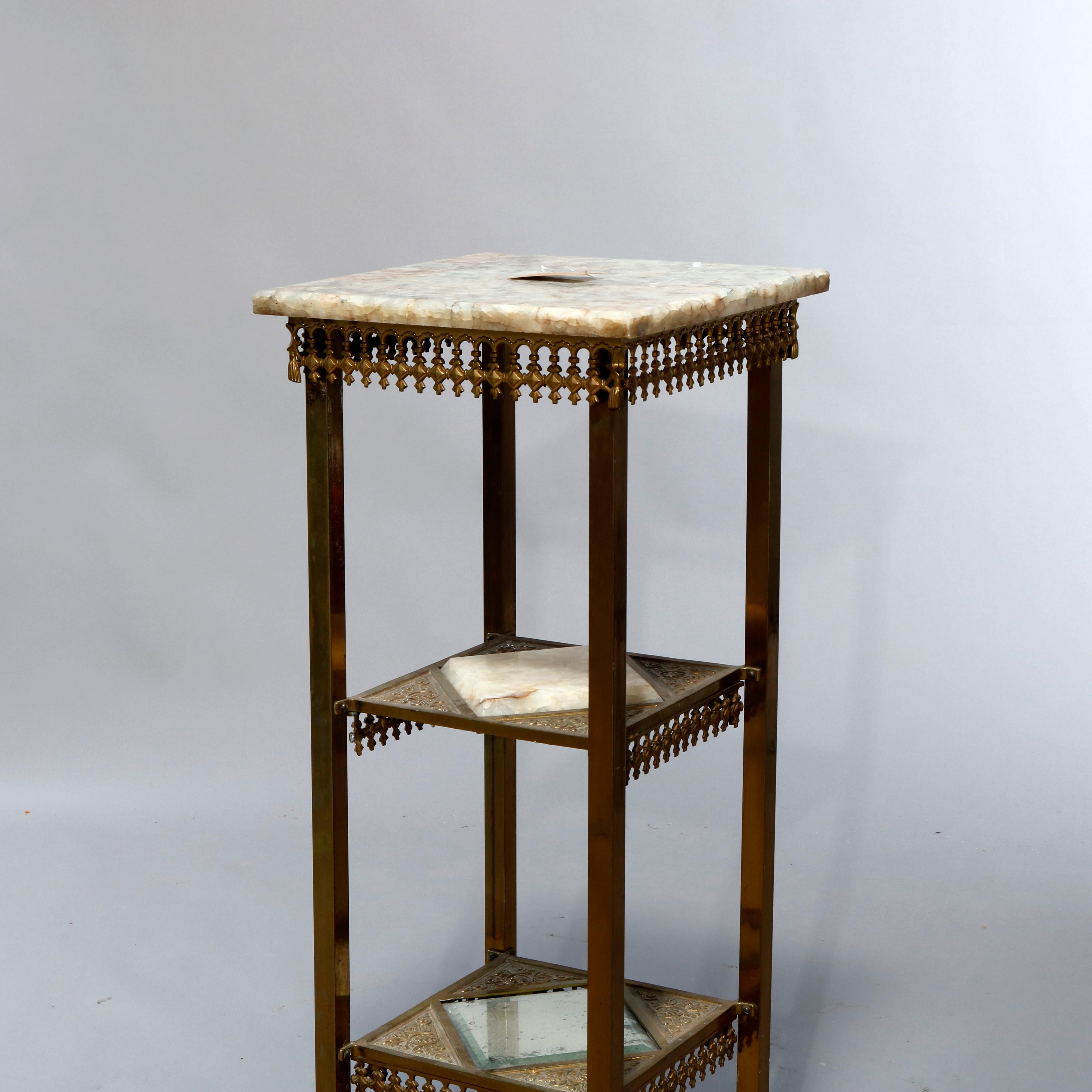 European Antique Aesthetic Movement Brass & Onyx Three Tiered Plant Stand, Circa 1870