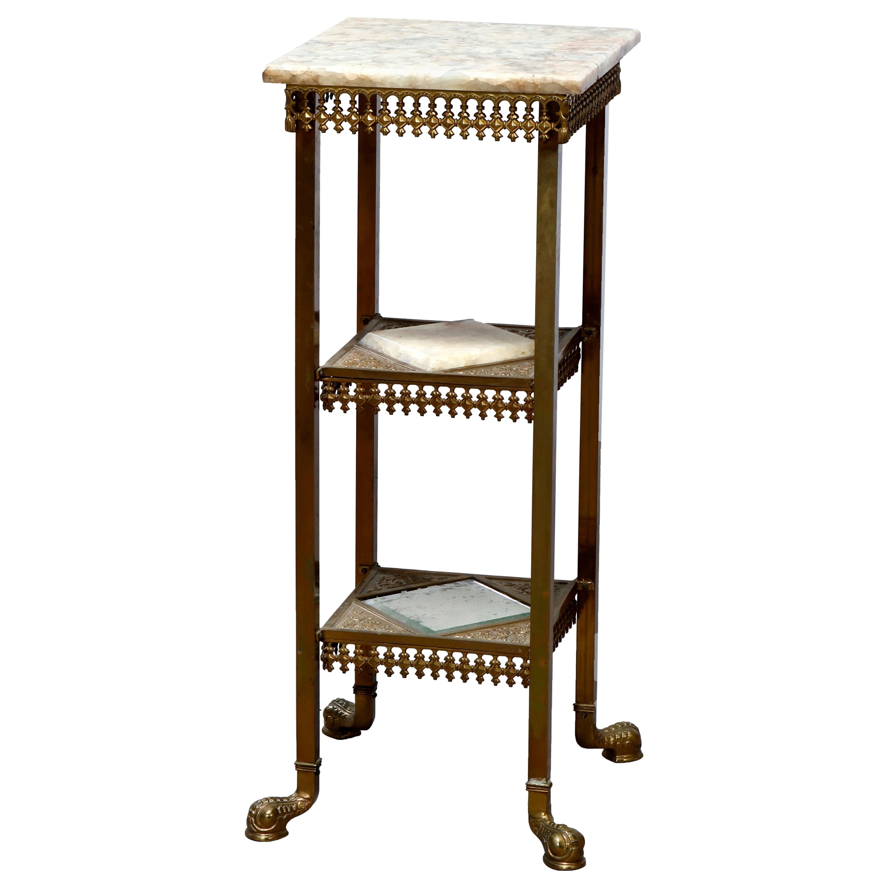 Antique Aesthetic Movement Brass & Onyx Three Tiered Plant Stand, Circa 1870