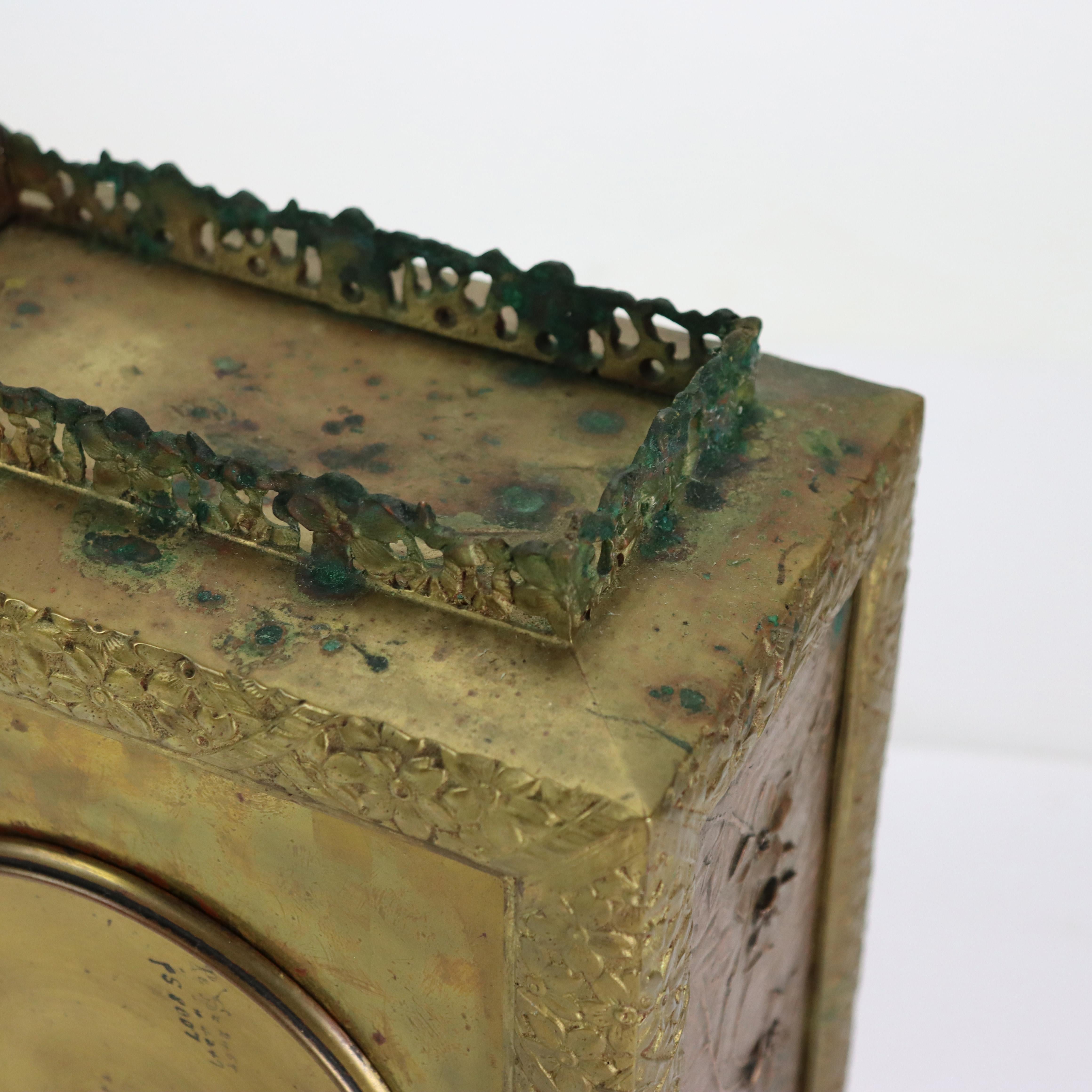 Antique Aesthetic Movement Bronze & Copper Figural & Floral Mantle Clock c1880 For Sale 7