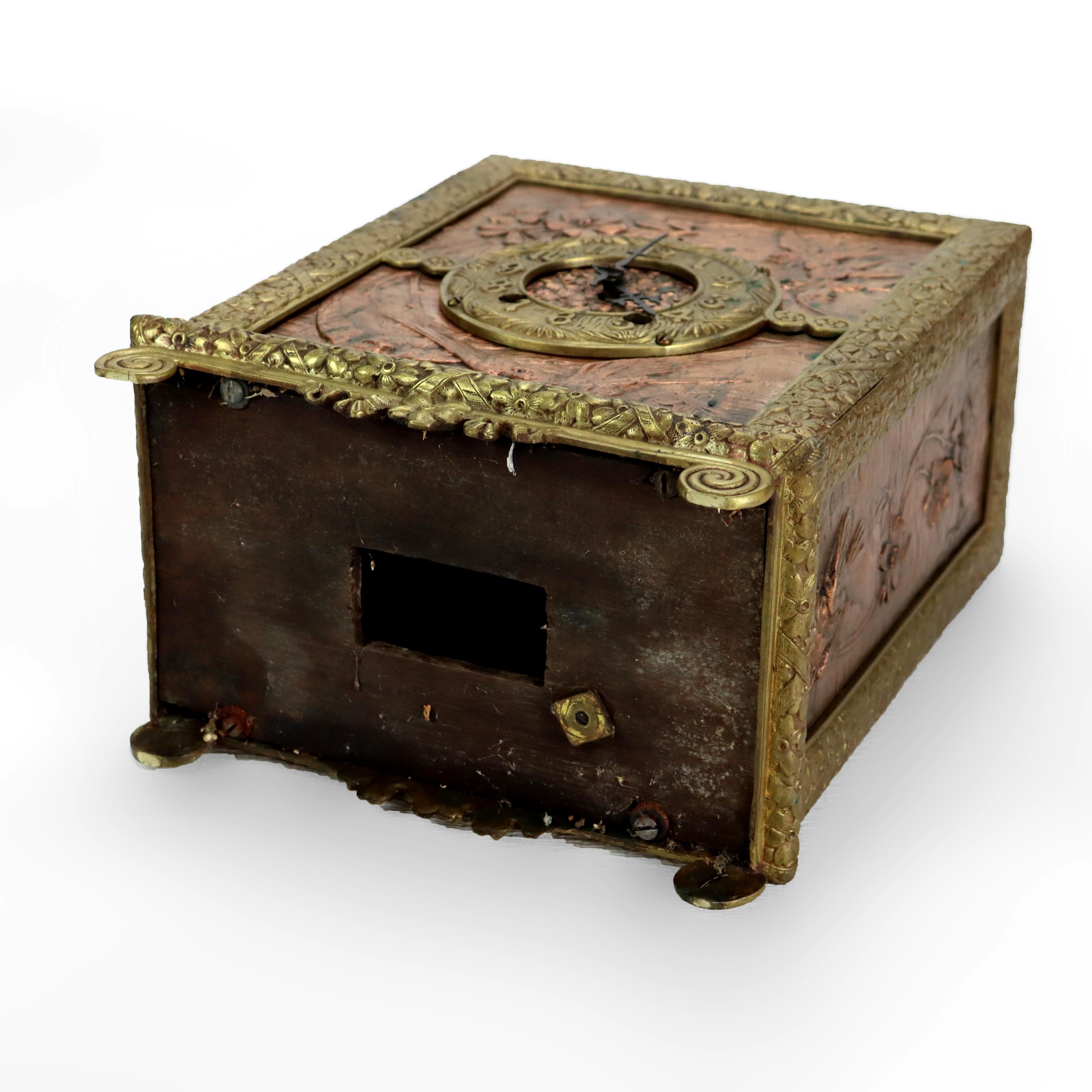 Antique Aesthetic Movement Bronze & Copper Figural & Floral Mantle Clock c1880 For Sale 9