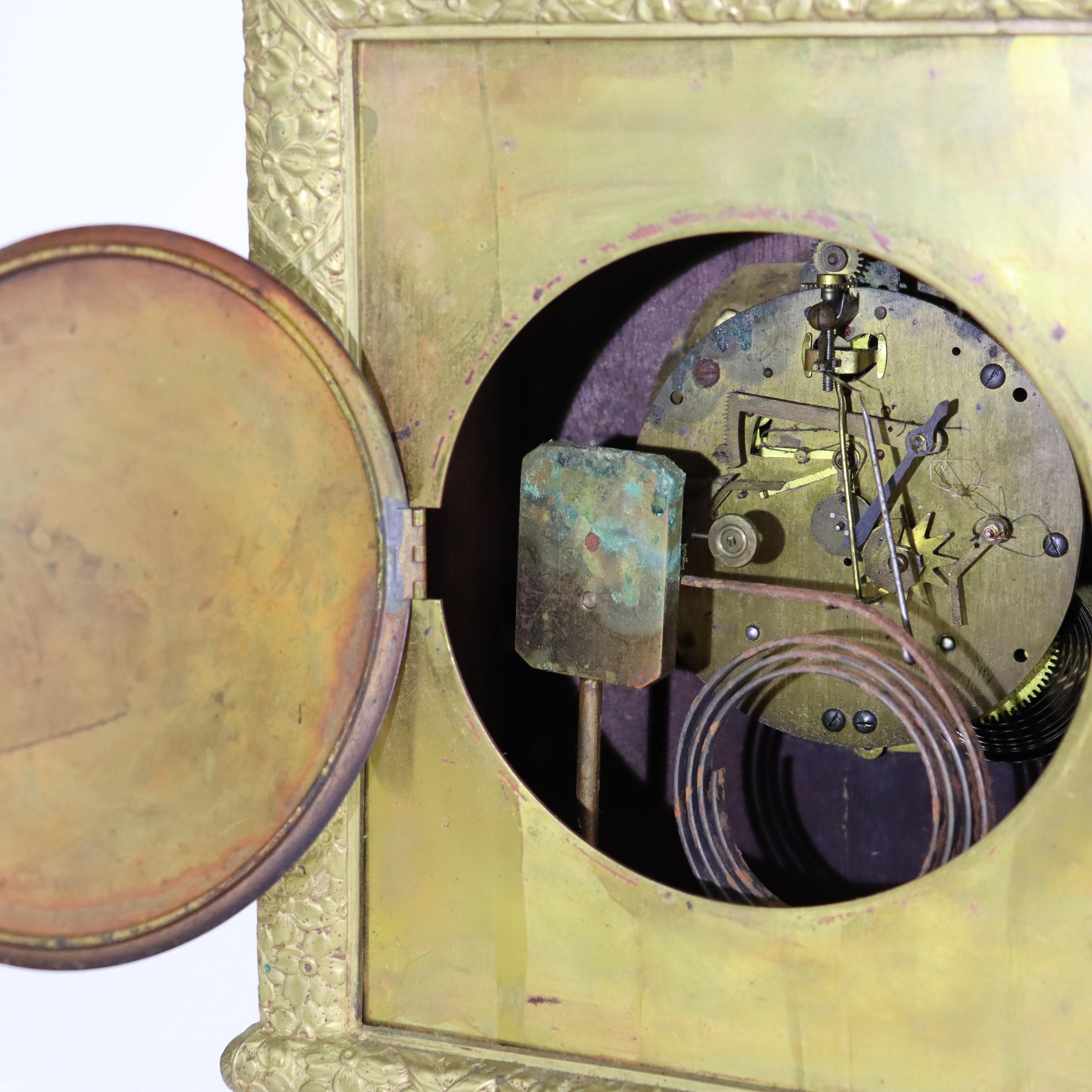 Antique Aesthetic Movement Bronze & Copper Figural & Floral Mantle Clock c1880 For Sale 5