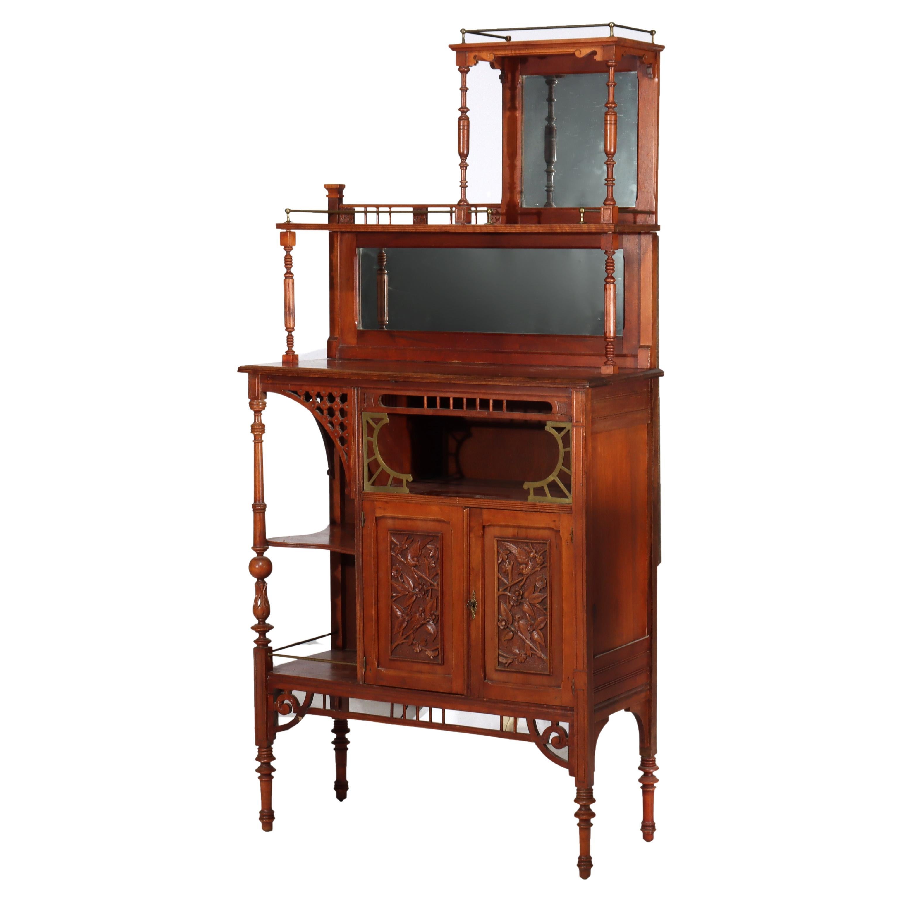 Ancienne étagère en cerisier sculpté Aesthetic Movement non signée C1880