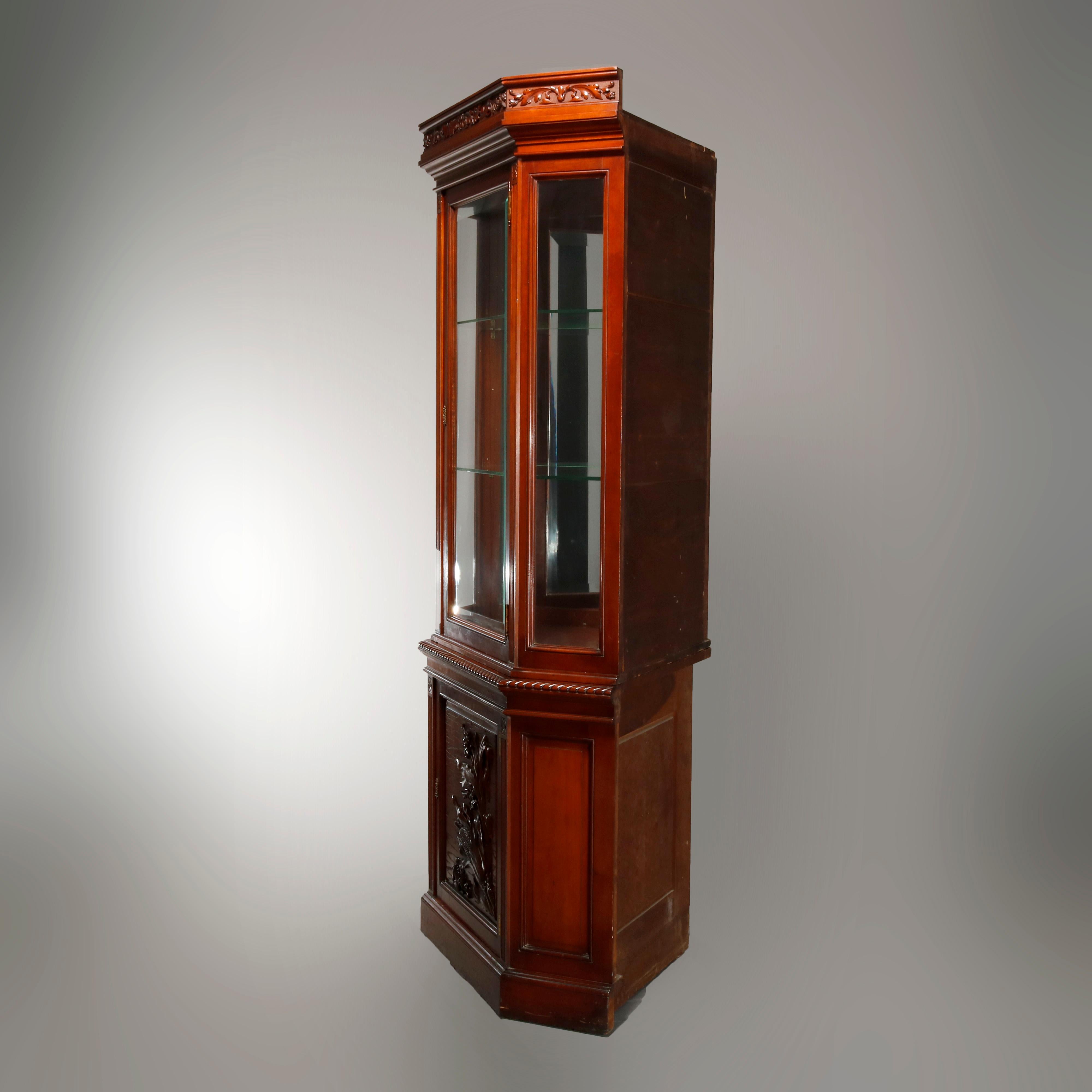 Antique Aesthetic Movement Carved Cherry Faceted & Mirrored Corner Cabinet c1890 For Sale 5