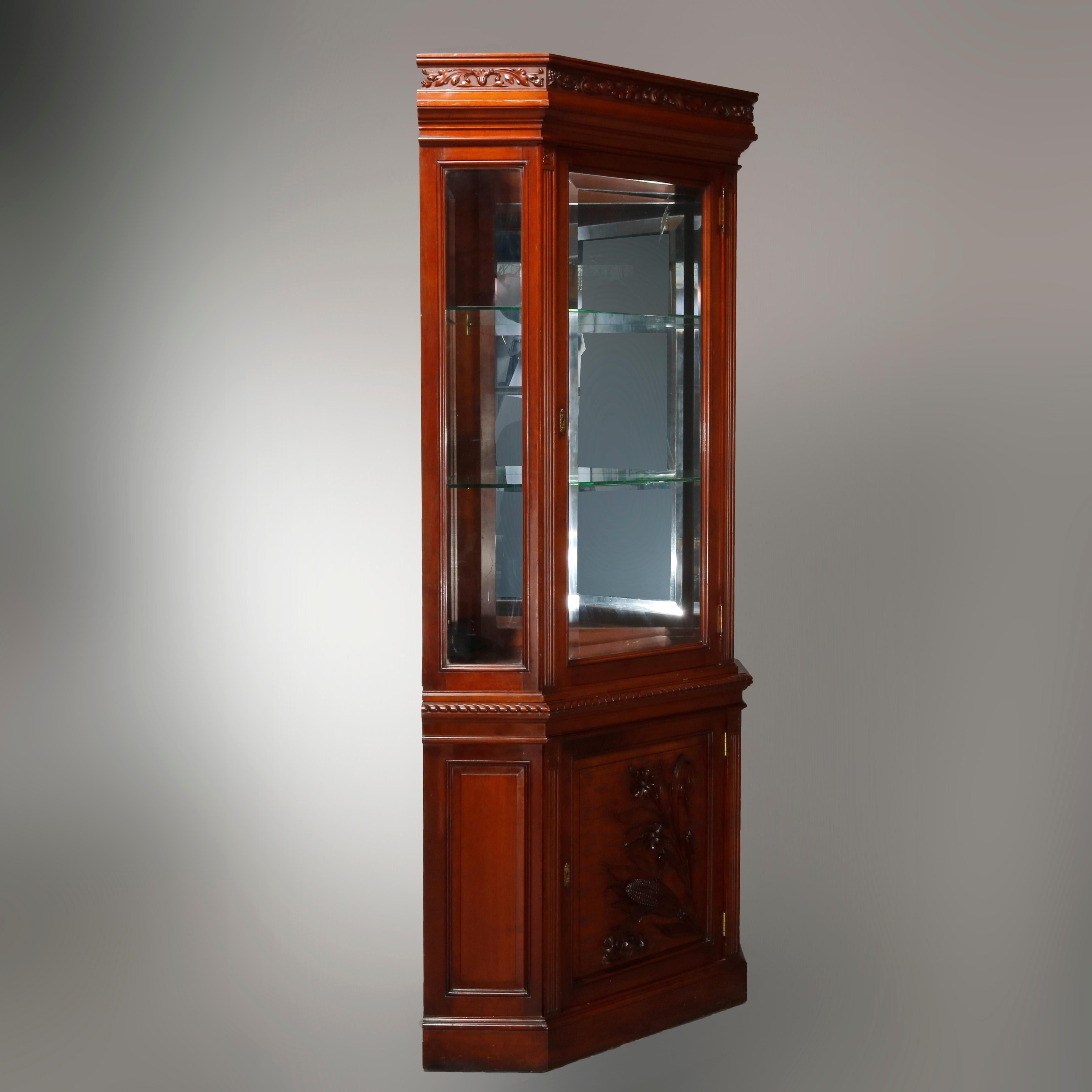 Antique Aesthetic Movement Carved Cherry Faceted & Mirrored Corner Cabinet c1890 For Sale 9