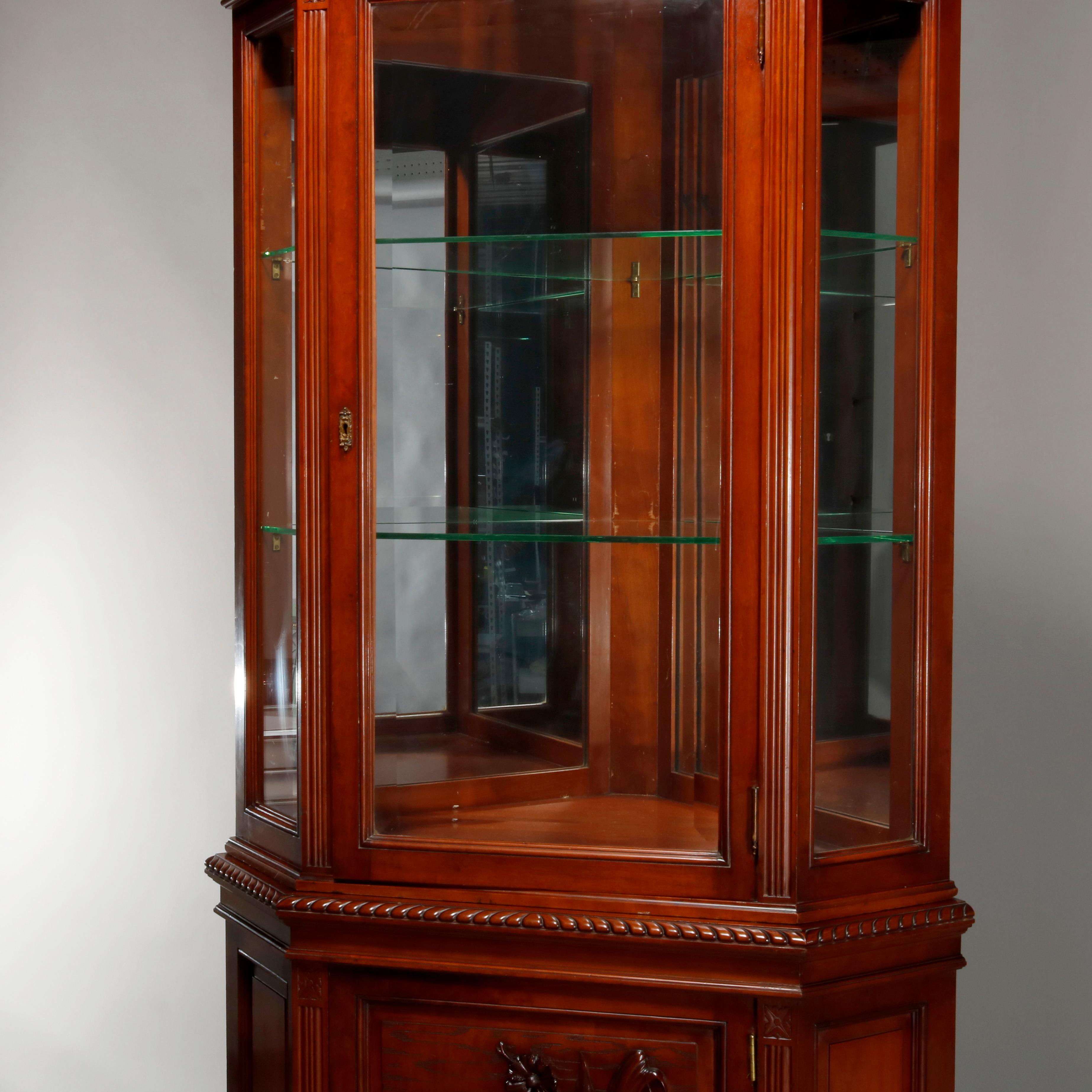 American Antique Aesthetic Movement Carved Cherry Faceted & Mirrored Corner Cabinet c1890 For Sale
