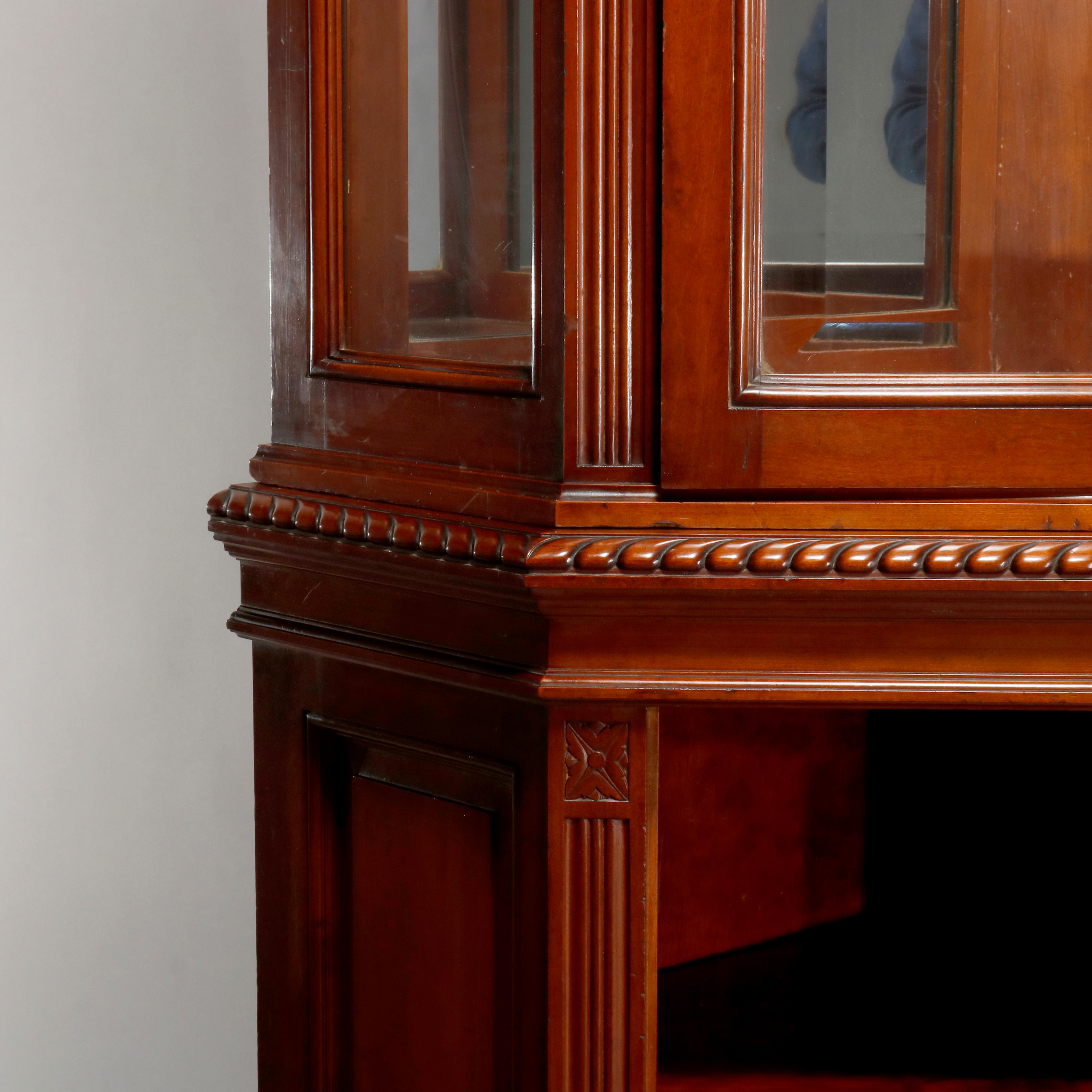 Glass Antique Aesthetic Movement Carved Cherry Faceted & Mirrored Corner Cabinet c1890 For Sale