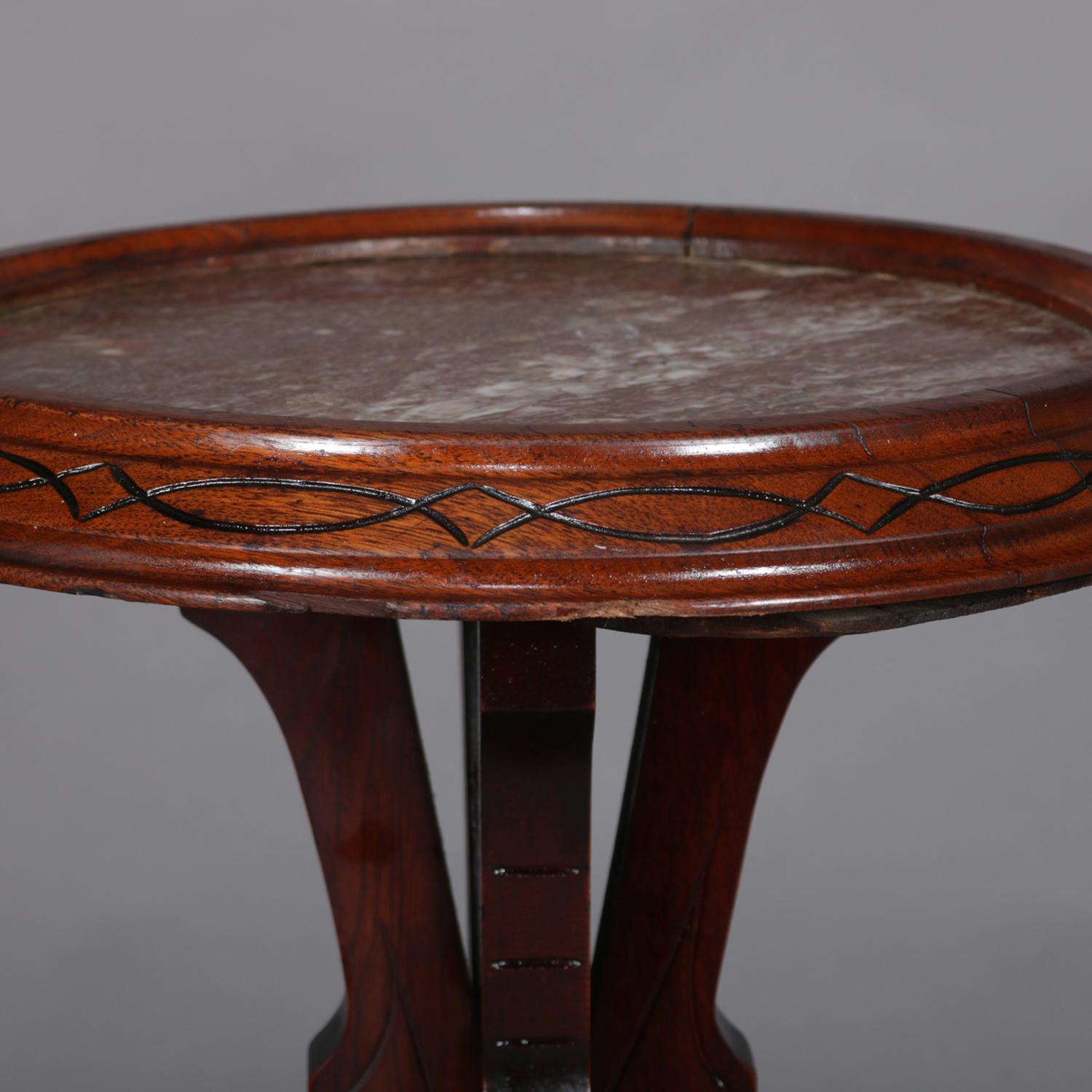 Antique Aesthetic Movement Carved Walnut Marble-Top Plant Stand, circa 1880 In Good Condition In Big Flats, NY