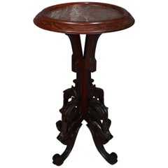 Antique Aesthetic Movement Carved Walnut Marble-Top Plant Stand, circa 1880