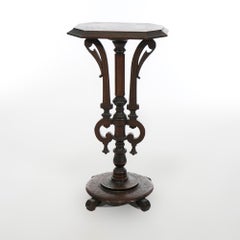 Antiguo pedestal de madera de nogal tallada Aesthetic Movement Circa 1890