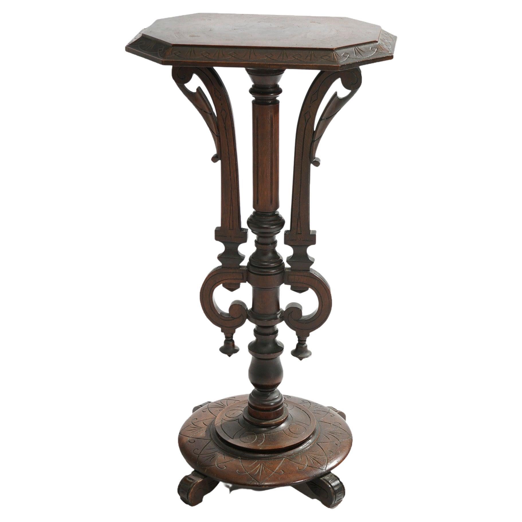 Antique Aesthetic Movement Carved Walnut Sculpture Display Pedestal Circa 1890 For Sale
