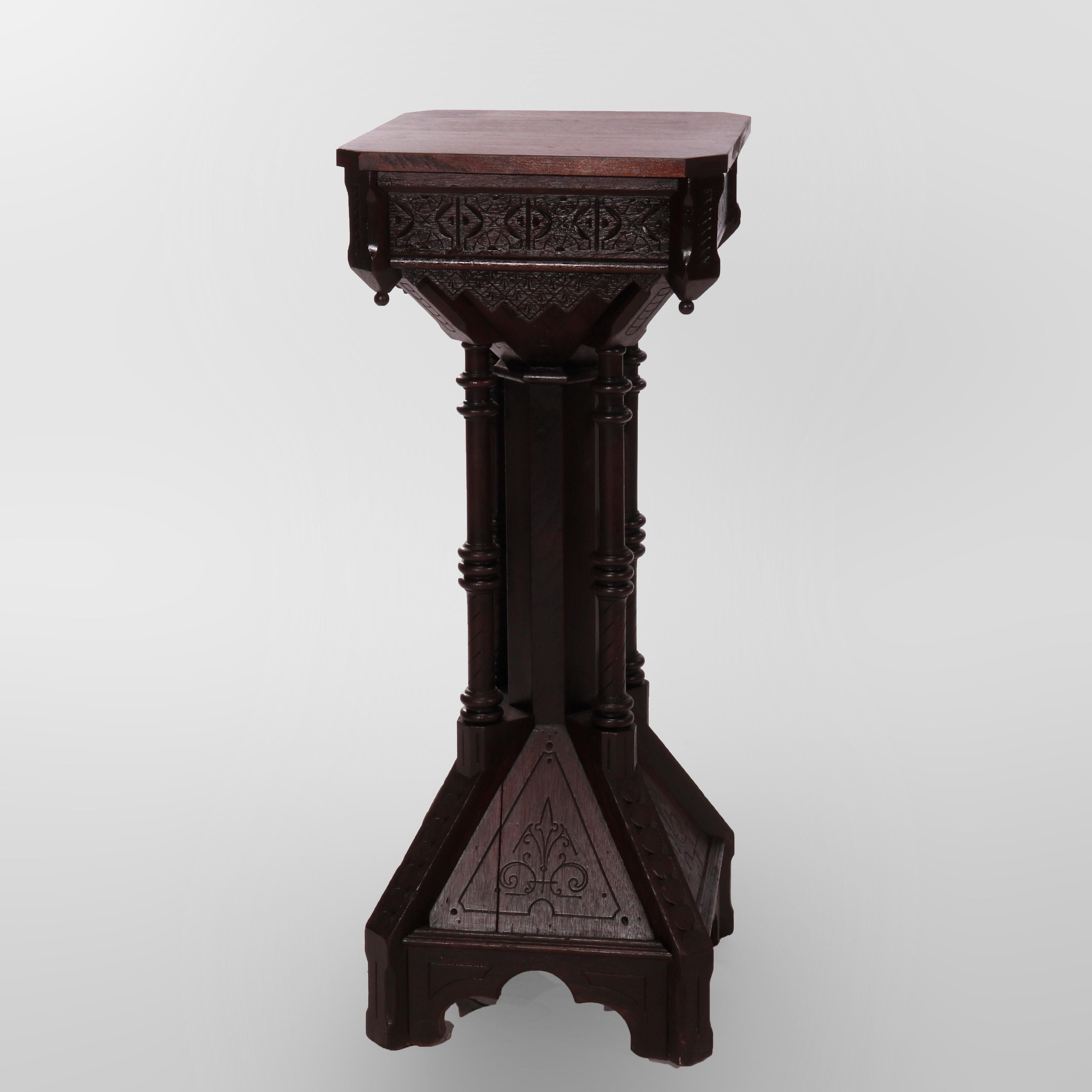 Antique Aesthetic Movement Carved Walnut Sculpture Pedestal, Circa 1870 In Good Condition In Big Flats, NY