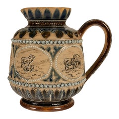 Antique Aesthetic Movement Doulton Lambeth Hannah Barlow Stoneware Jug Sheep