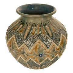 Vase ancien en grès « Lambeth » de Doulton, du Mouvement esthétique, par Elizabeth Atkins, 1883