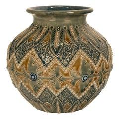 Vase ancien en grès « Lambeth » de Doulton, du Mouvement esthétique, par Elizabeth Atkins, 1883