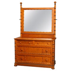 Antique Aesthetic Movement Faux Bamboo Birdseye Maple RJ Horner School Dresser