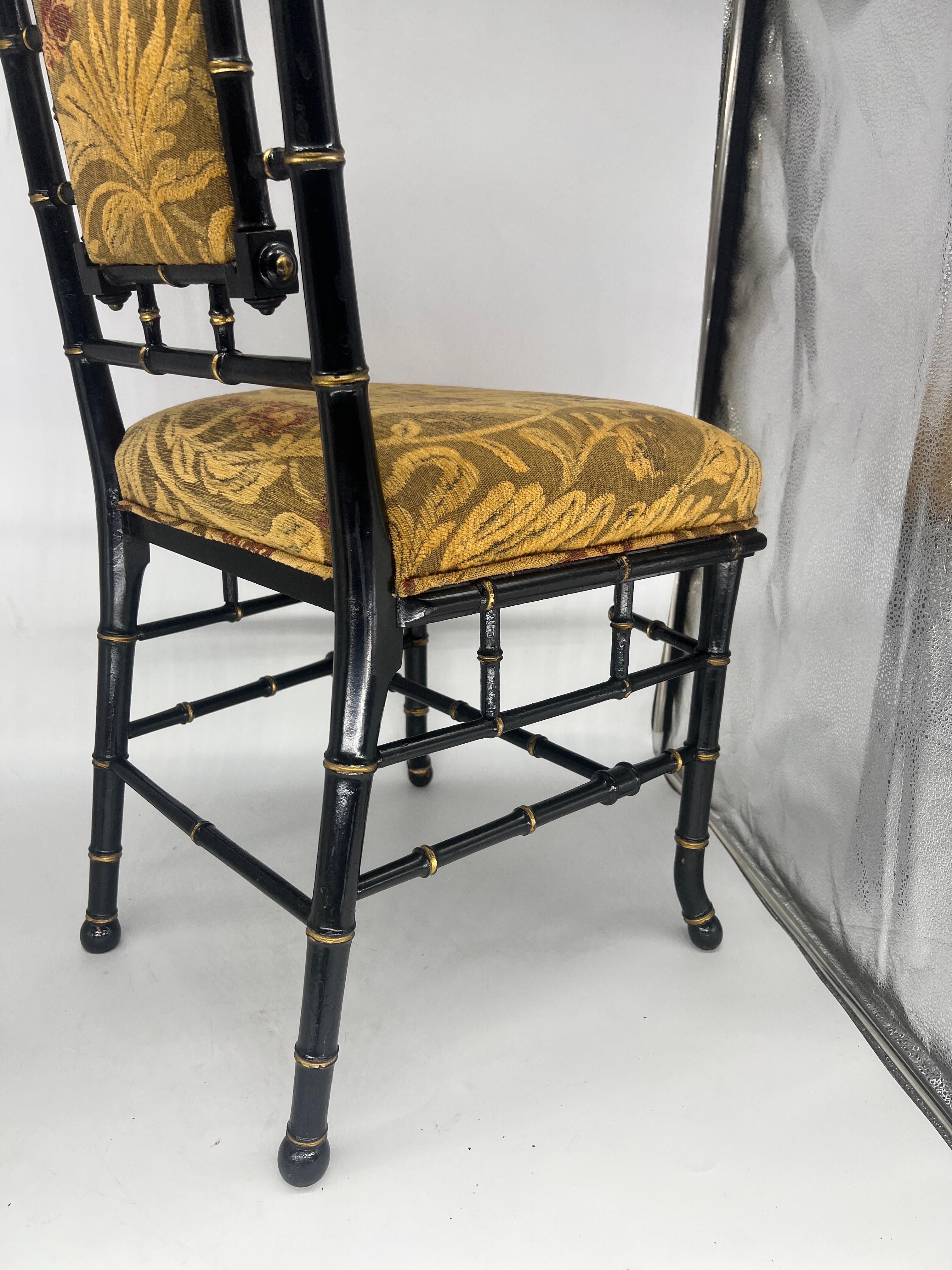 Fabric Antique Aesthetic Movement Faux Bamboo Chair & Ottoman, Attr: Herter Brothers For Sale