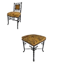 Chaise et Ottoman en Faux Bambou, Antiquités Aesthetic Movement, Attr : Herter Brothers