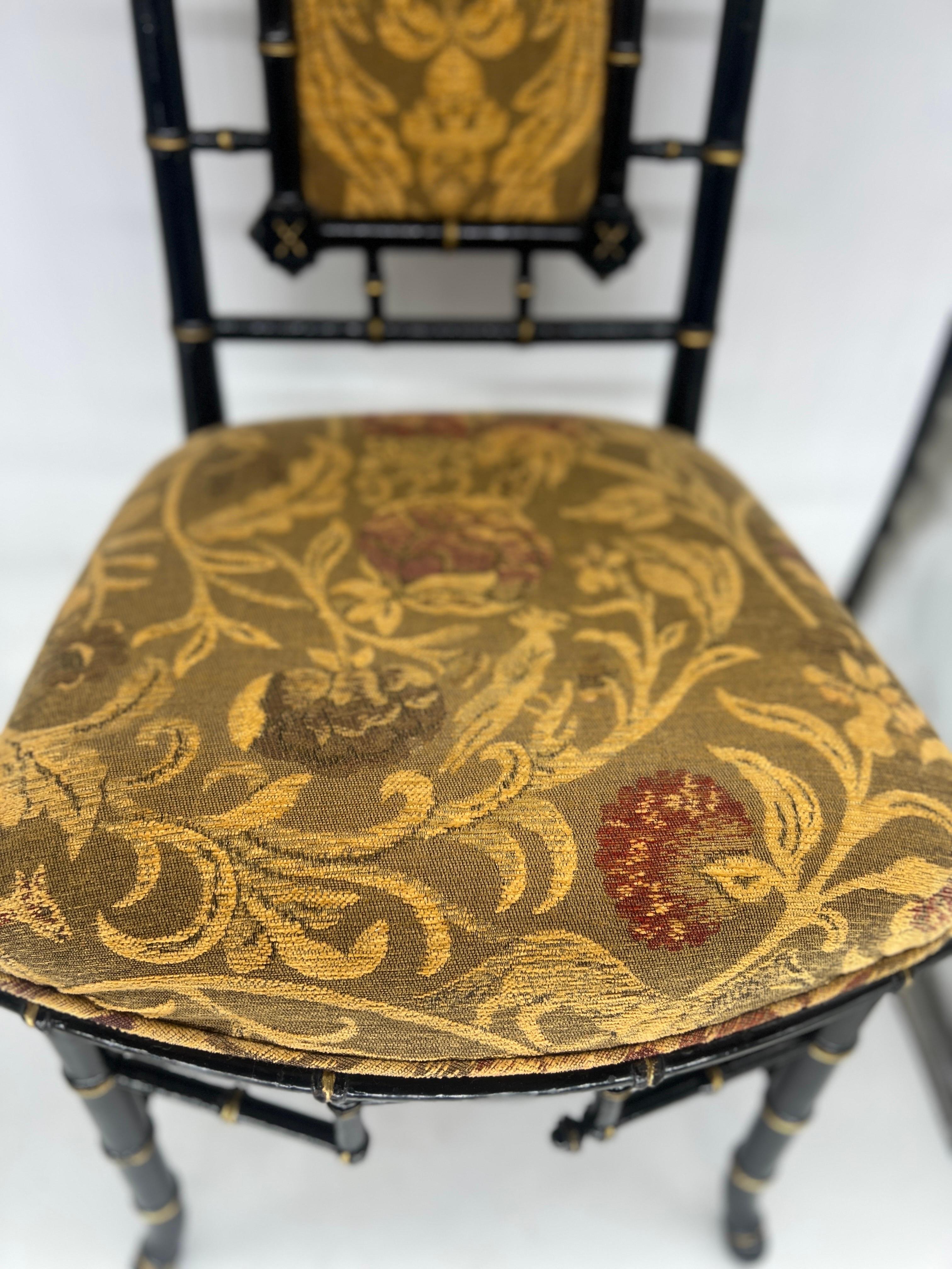 Fabric Antique Aesthetic Movement Faux Bamboo Side Chair, Attr: Herter Brothers For Sale