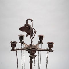 Candelabro antico Aesthetic Movement Figural Bronze Heron & Lion Mask 19° secolo