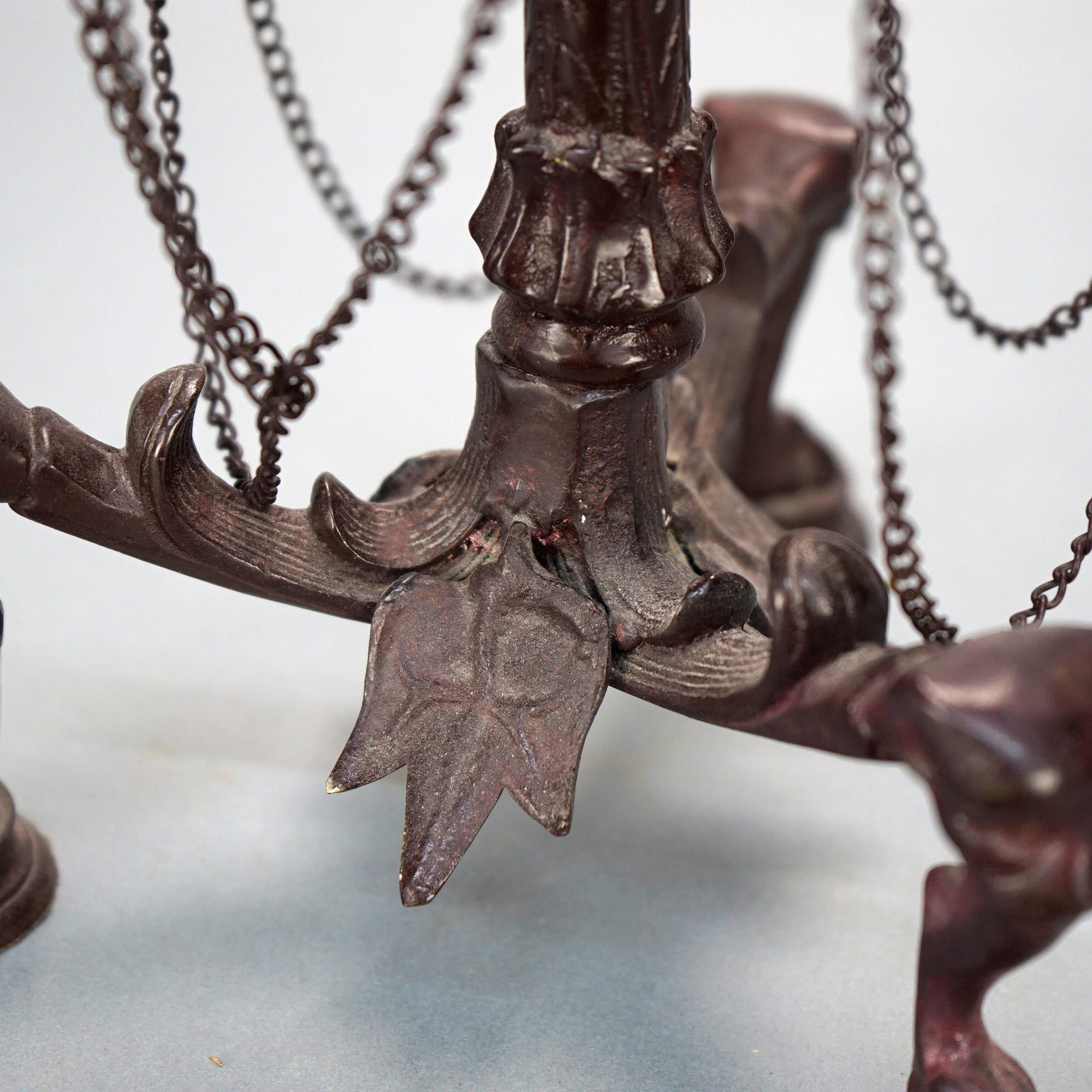 Antique Aesthetic Movement Figural Bronze Heron & Lion Mask Candelabra 19th C For Sale 2