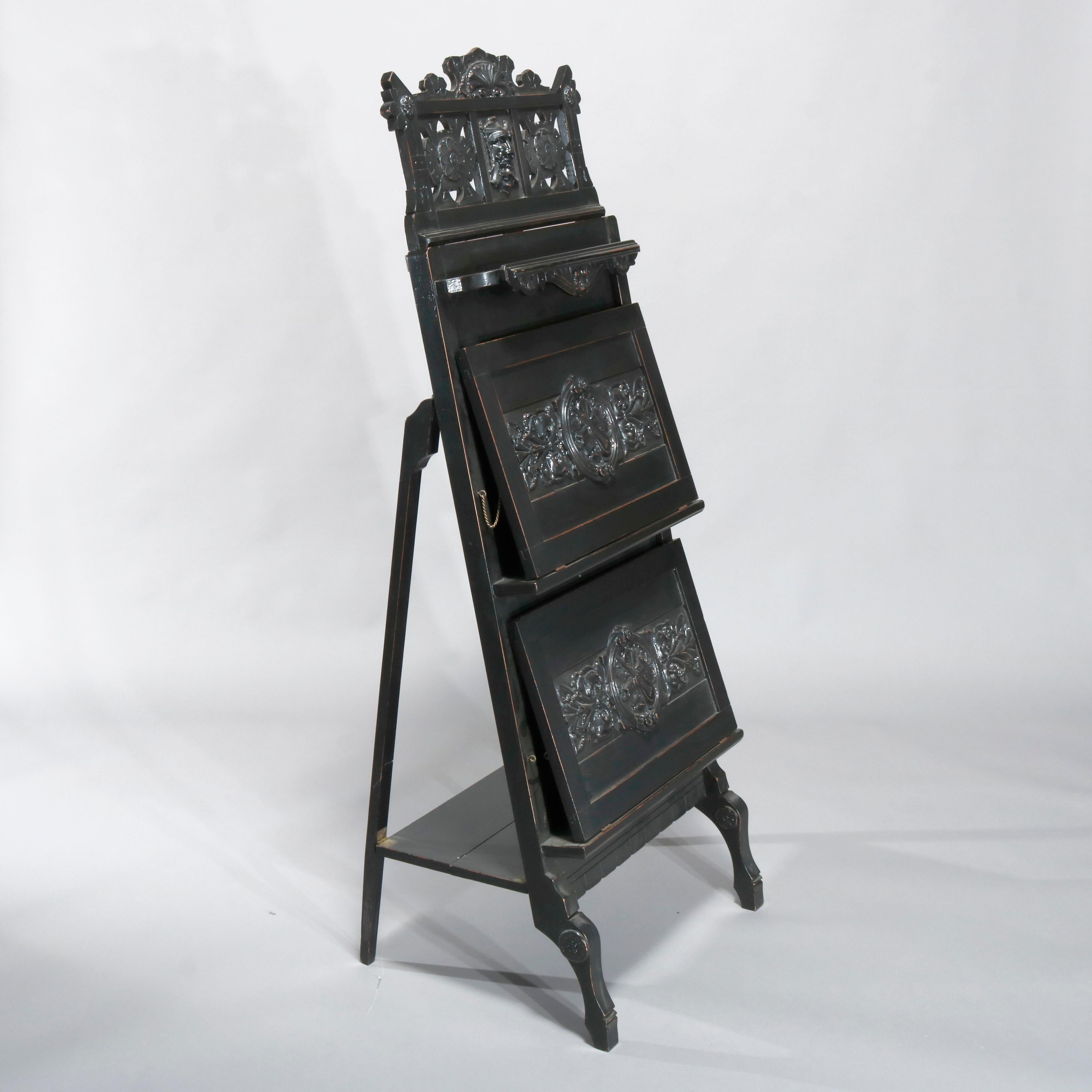 Antique Aesthetic Movement Figural Ebonized Carved Easel Portfolio Stand, c1870 6
