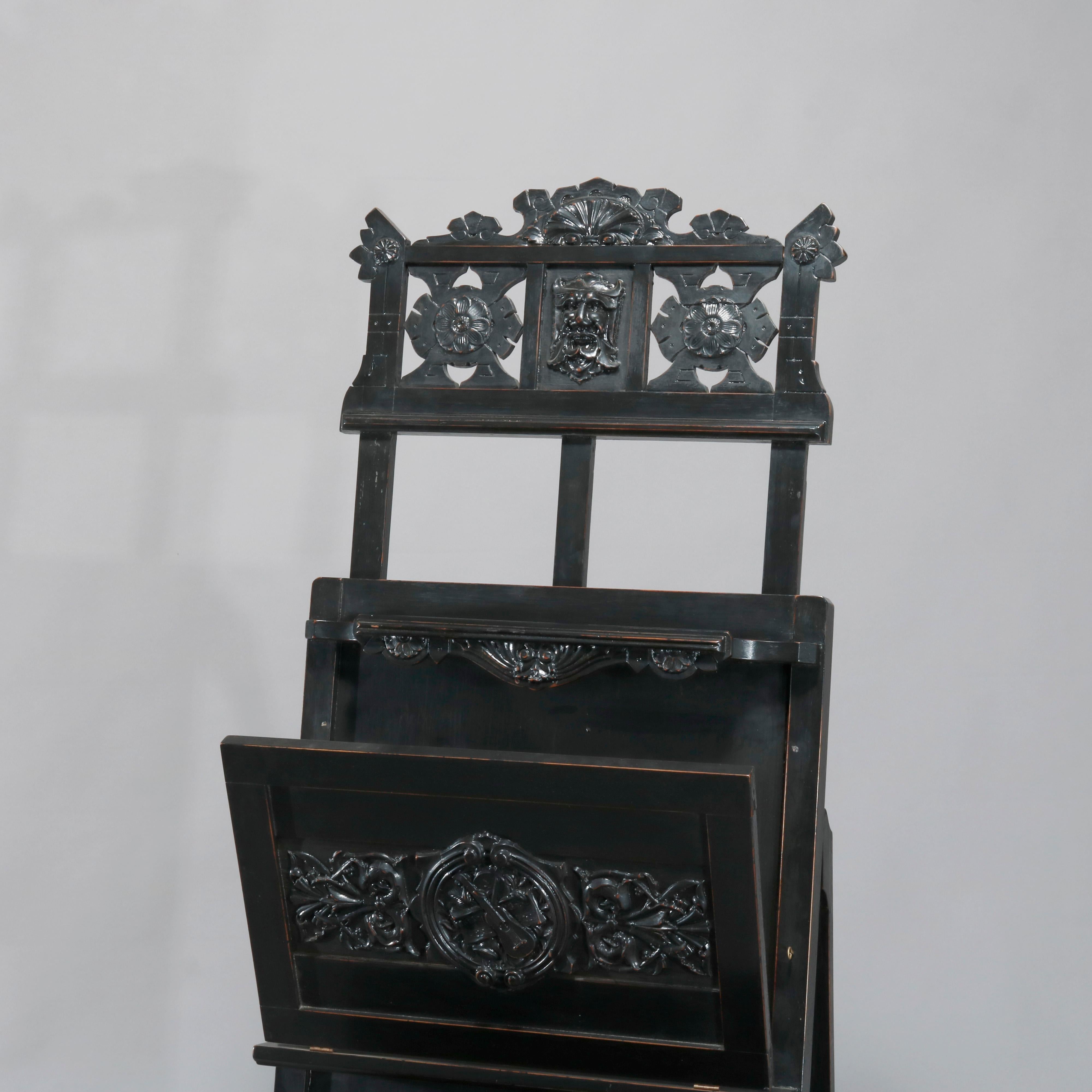 Antique Aesthetic Movement Figural Ebonized Carved Easel Portfolio Stand, c1870 In Good Condition In Big Flats, NY
