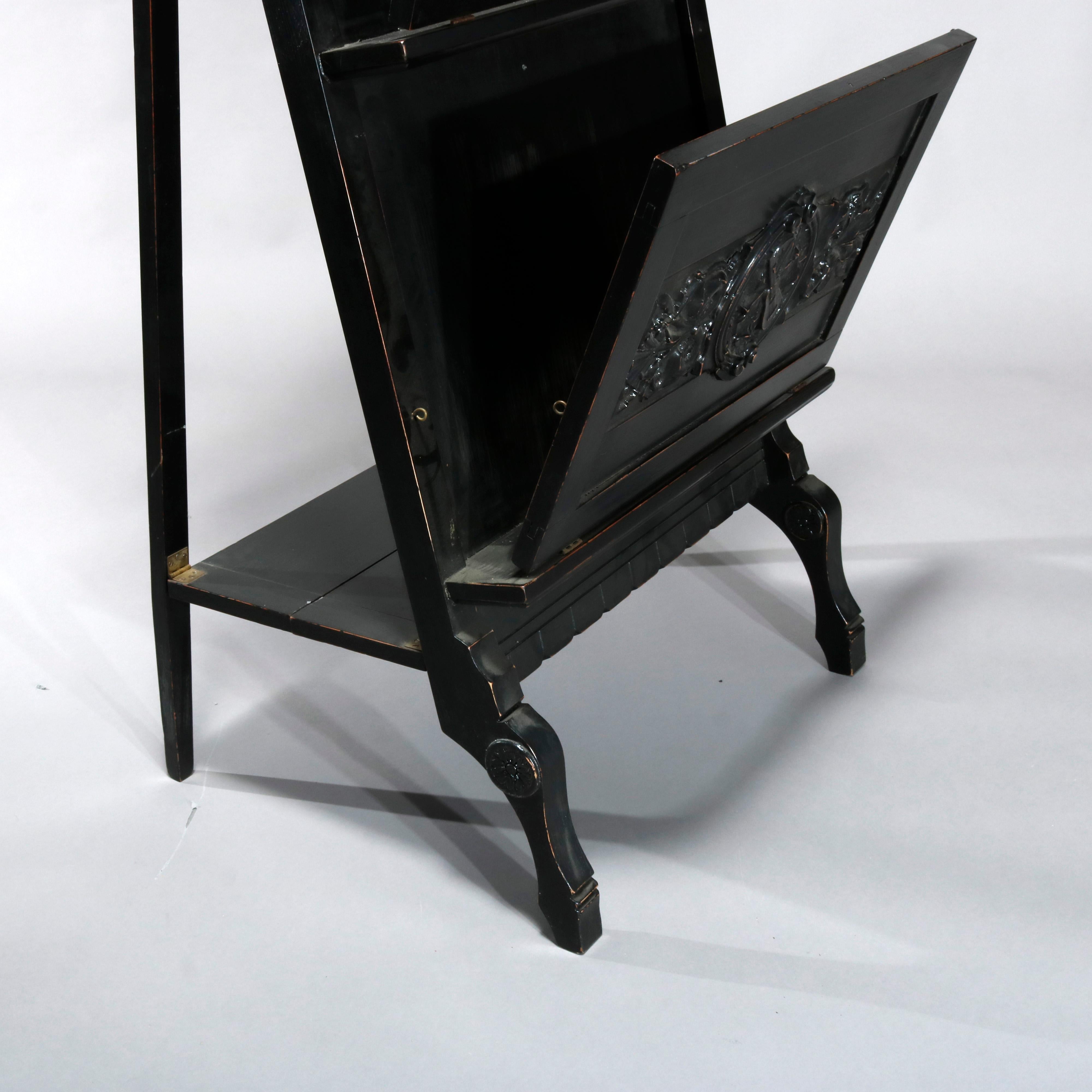 Antique Aesthetic Movement Figural Ebonized Carved Easel Portfolio Stand, c1870 2