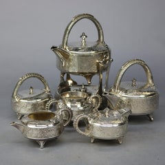 Antique Aesthetic Movement Hammered Silver Plate Tea Set by Rogers, 1870
