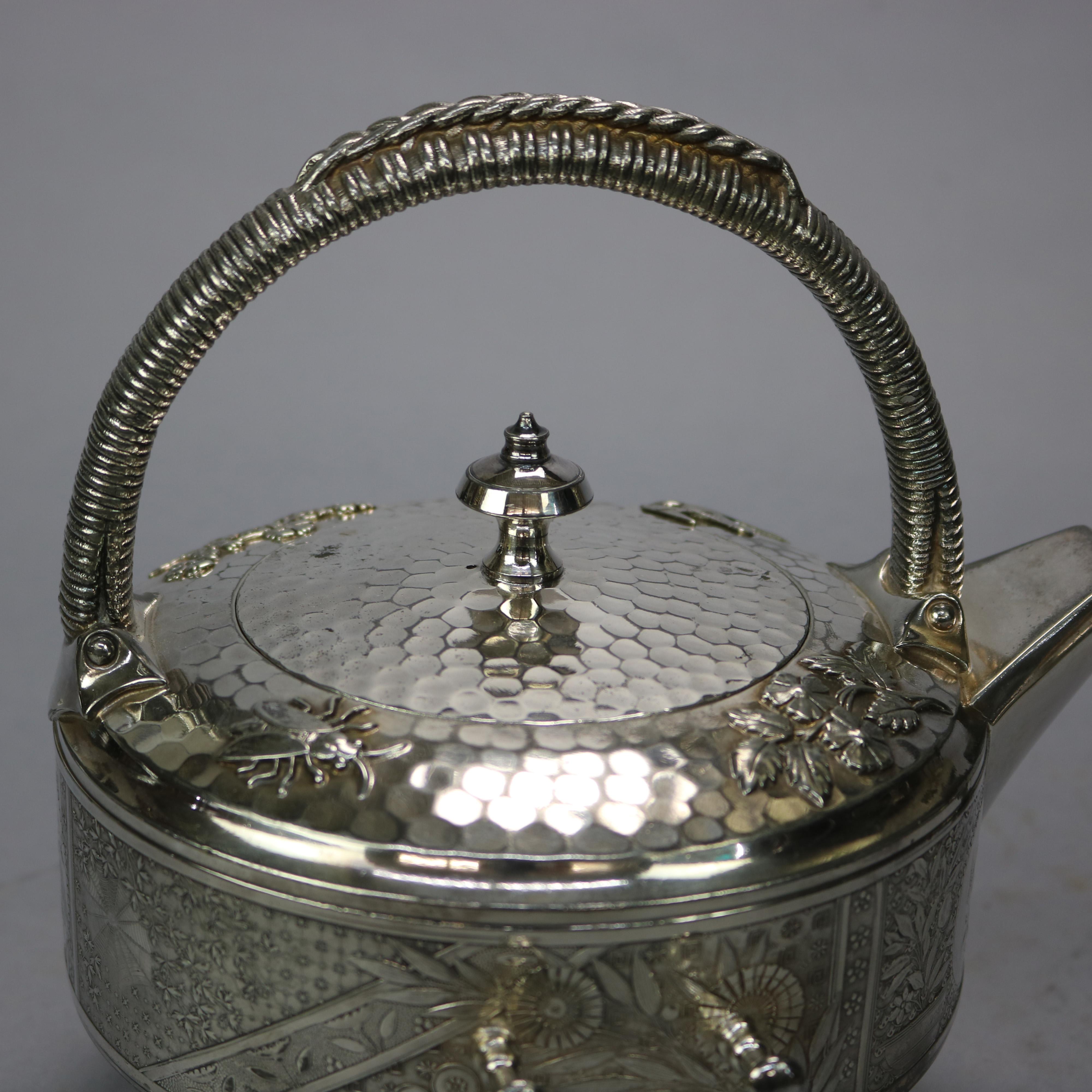 Antique Aesthetic Movement Hammered Silver Plate Tea Set by Rogers, 1870 5