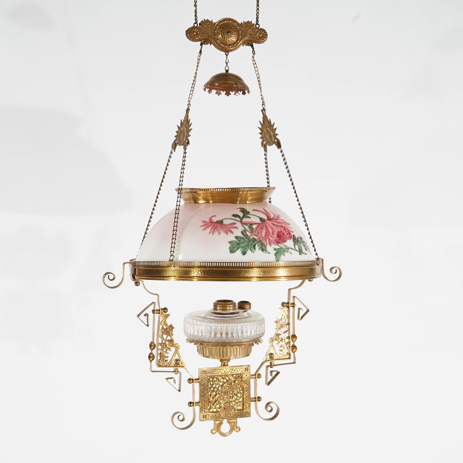 Antique Aesthetic Movement Hand Painted Hanging Kerosene Lamp C1890 For Sale 4