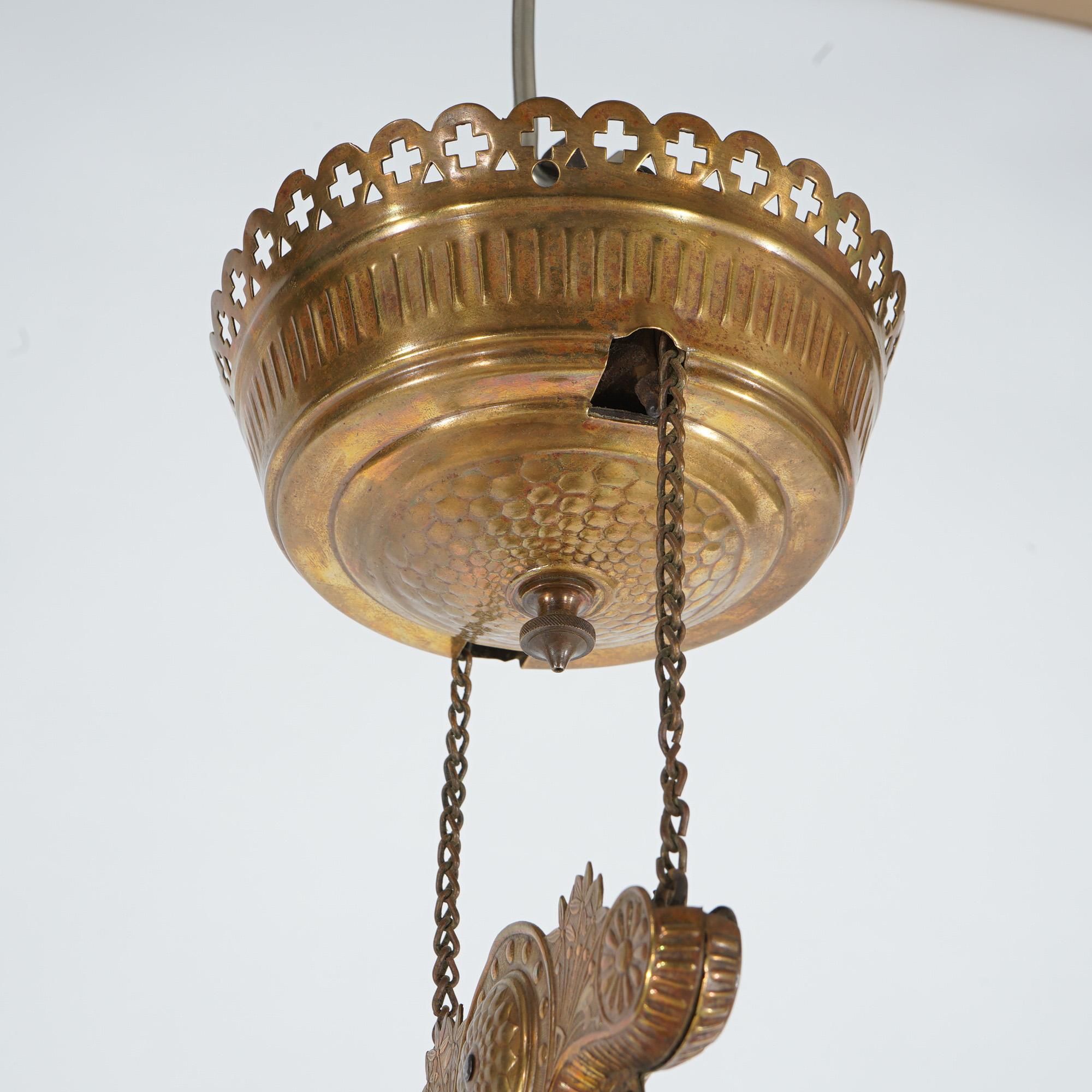 Antique Aesthetic Movement Hand Painted Hanging Kerosene Lamp C1890 7