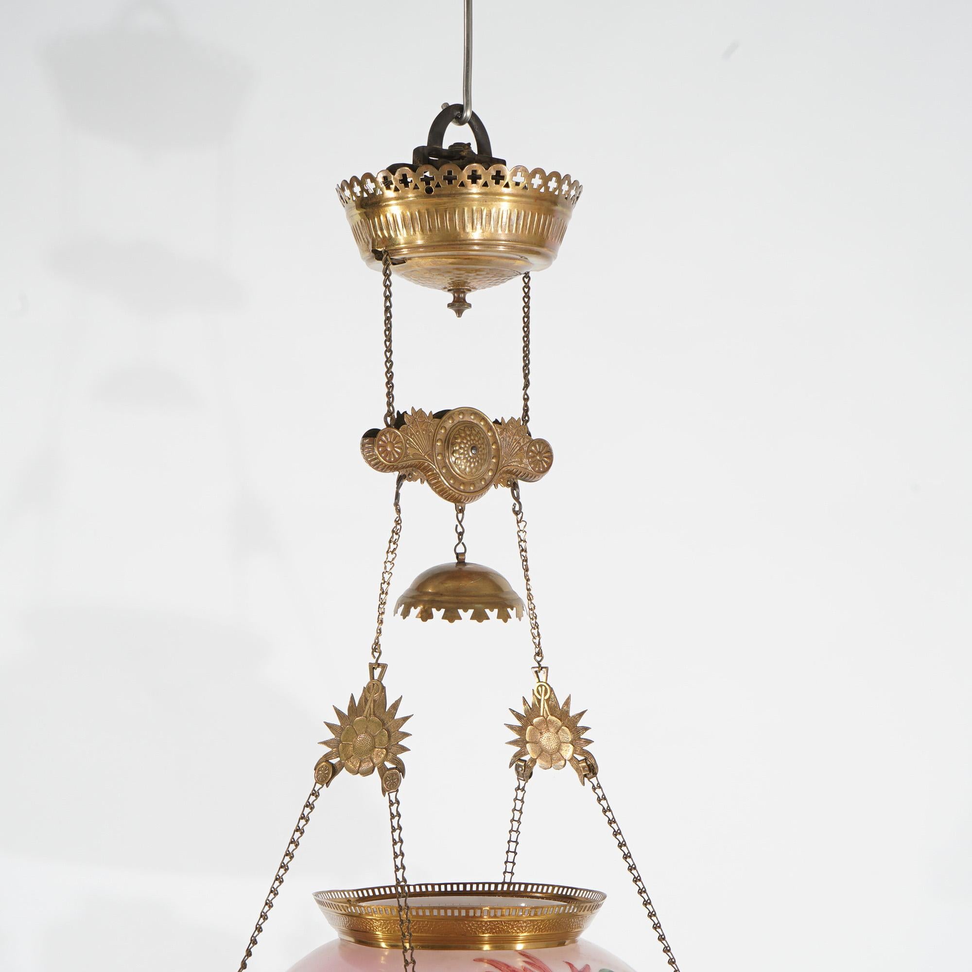 19th Century Antique Aesthetic Movement Hand Painted Hanging Kerosene Lamp C1890 For Sale