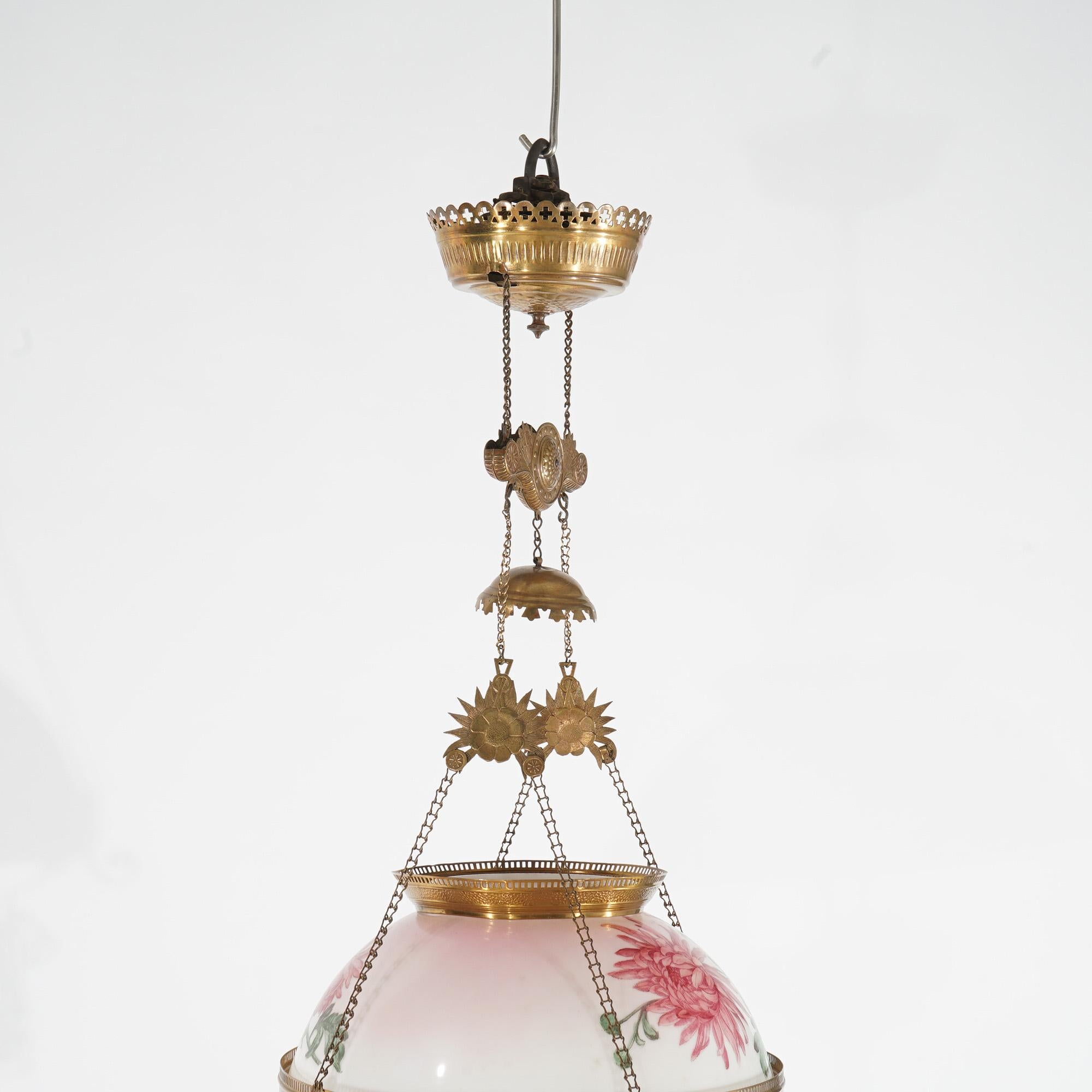 Antique Aesthetic Movement Hand Painted Hanging Kerosene Lamp C1890 For Sale 1